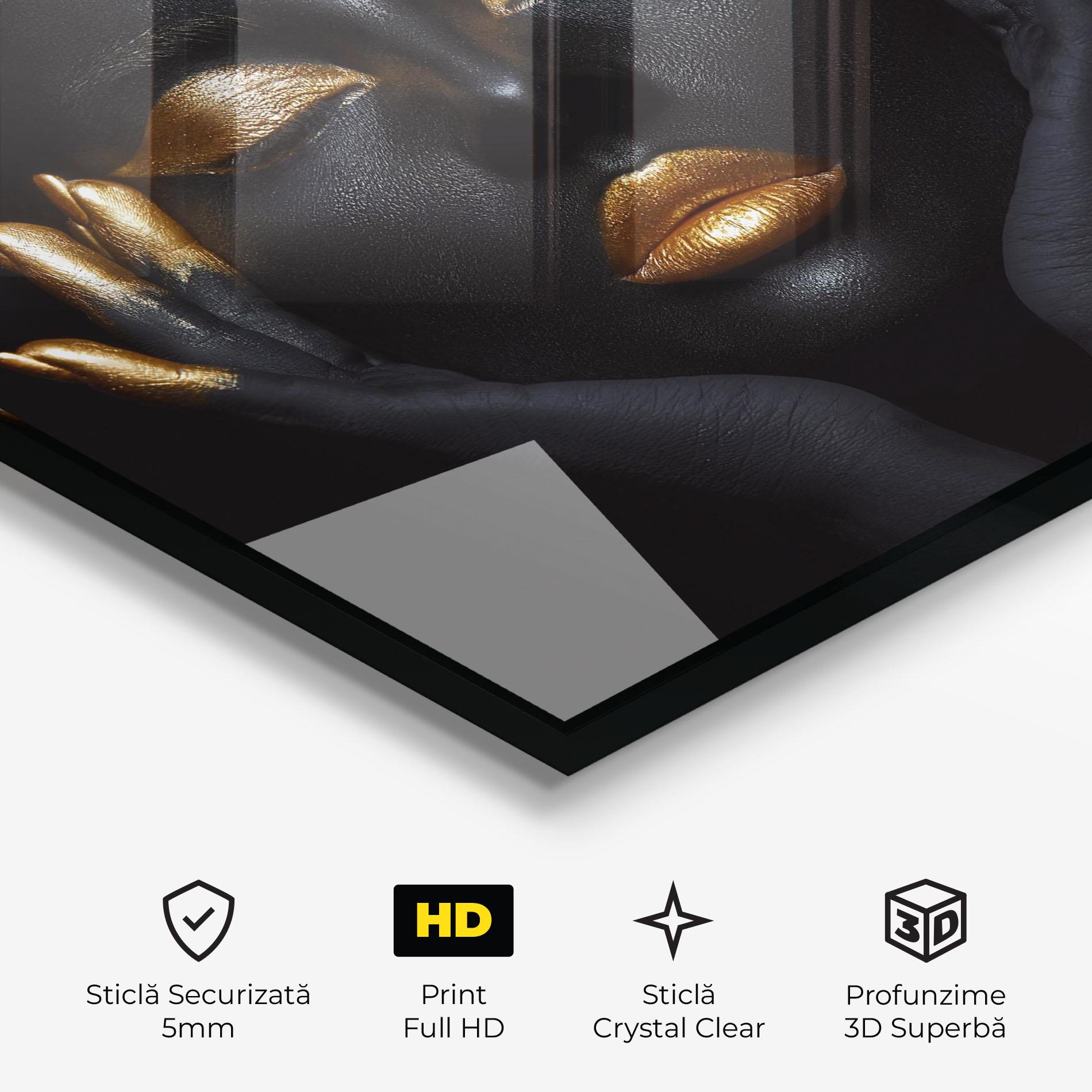 Tablou Sticla Fingertips Gold Makeup mockup 3