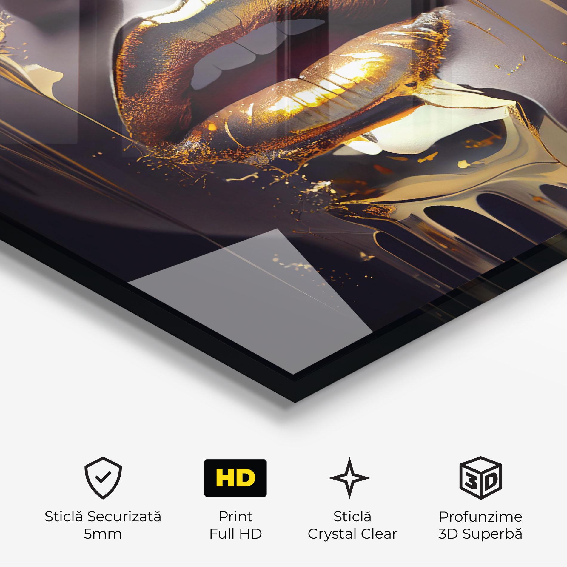 Tablou Sticla Glamorous Gold Lips mockup 3
