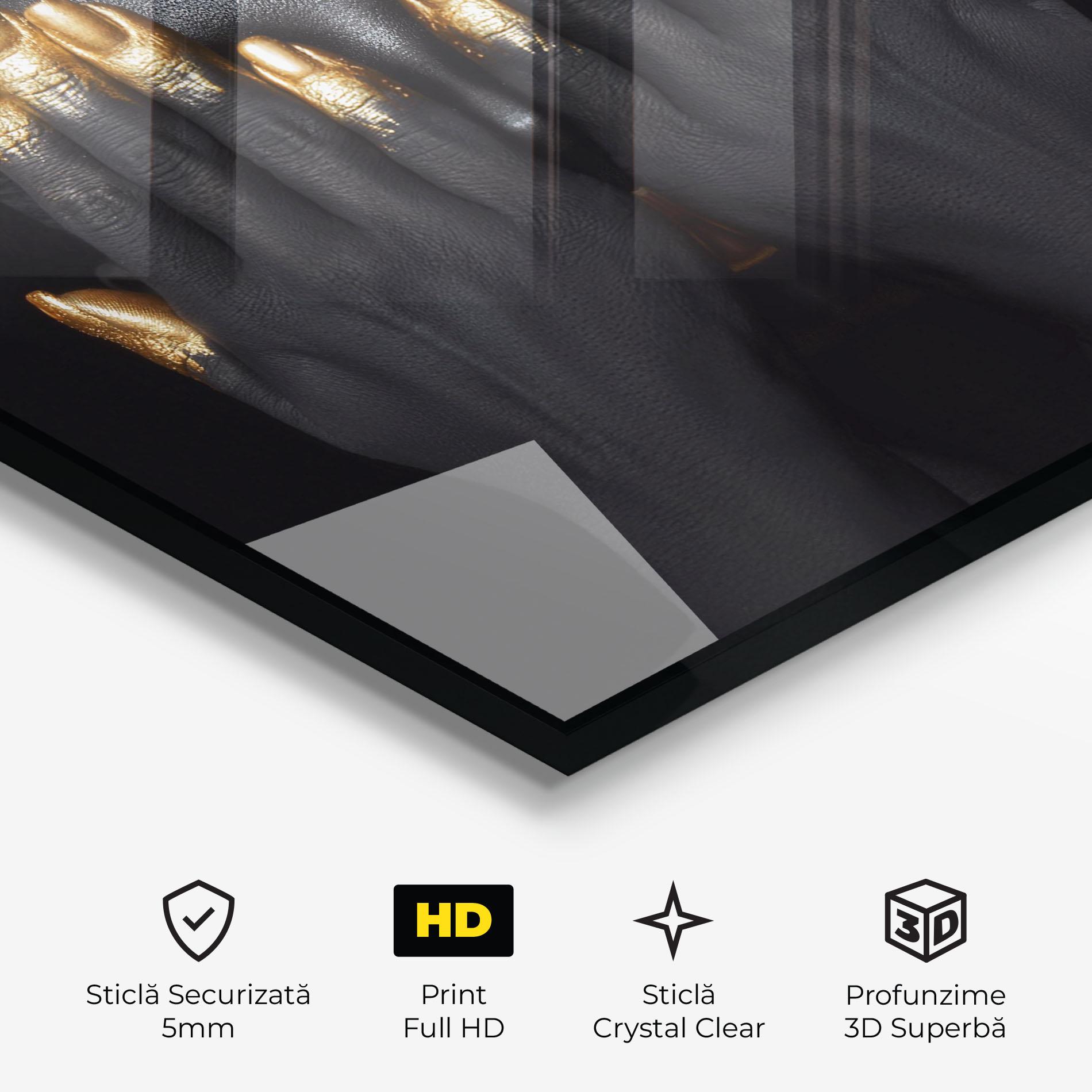 Tablou Sticla Gold Fingertips Chain mockup 3