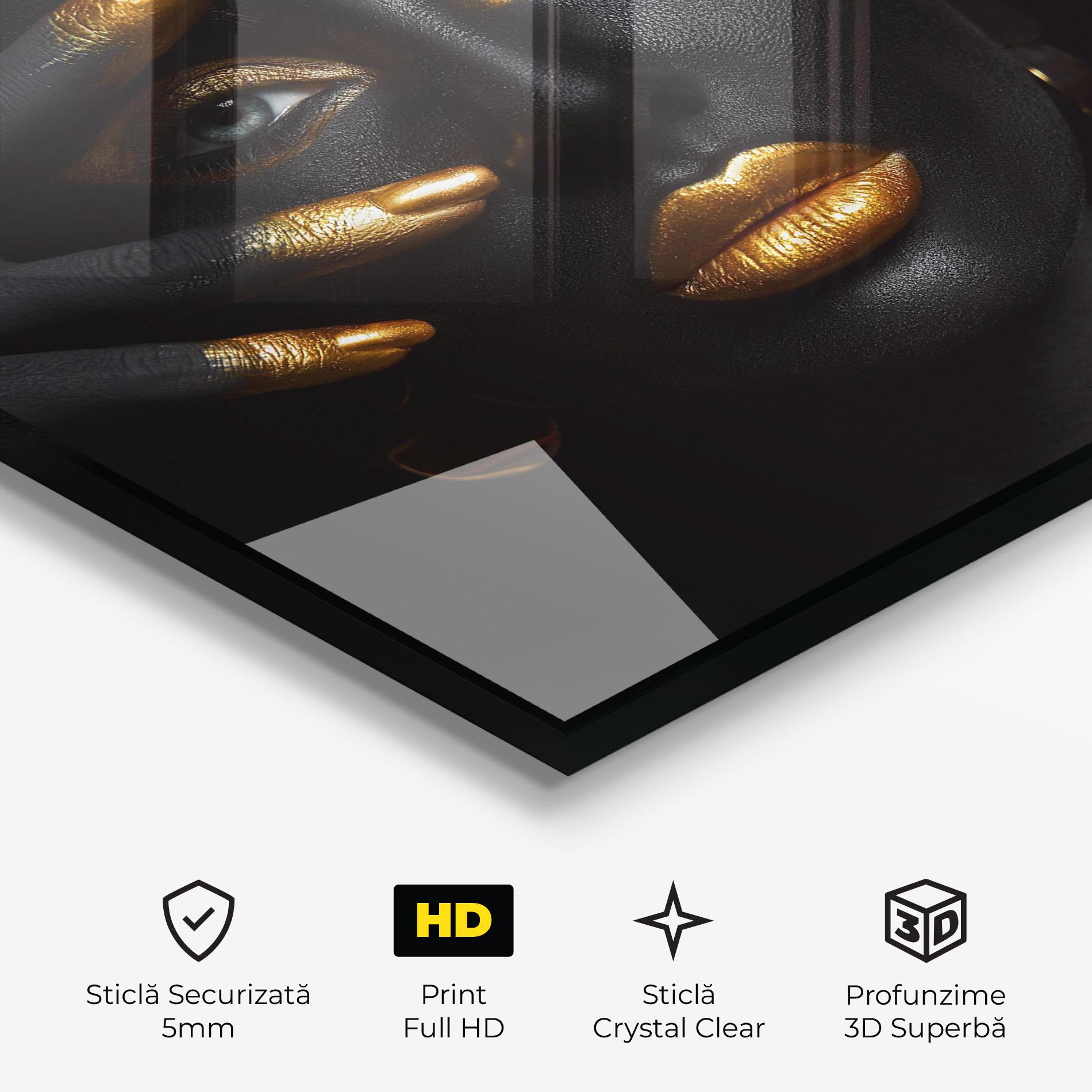 Tablou Sticla Gold Makeup Nails mockup 3