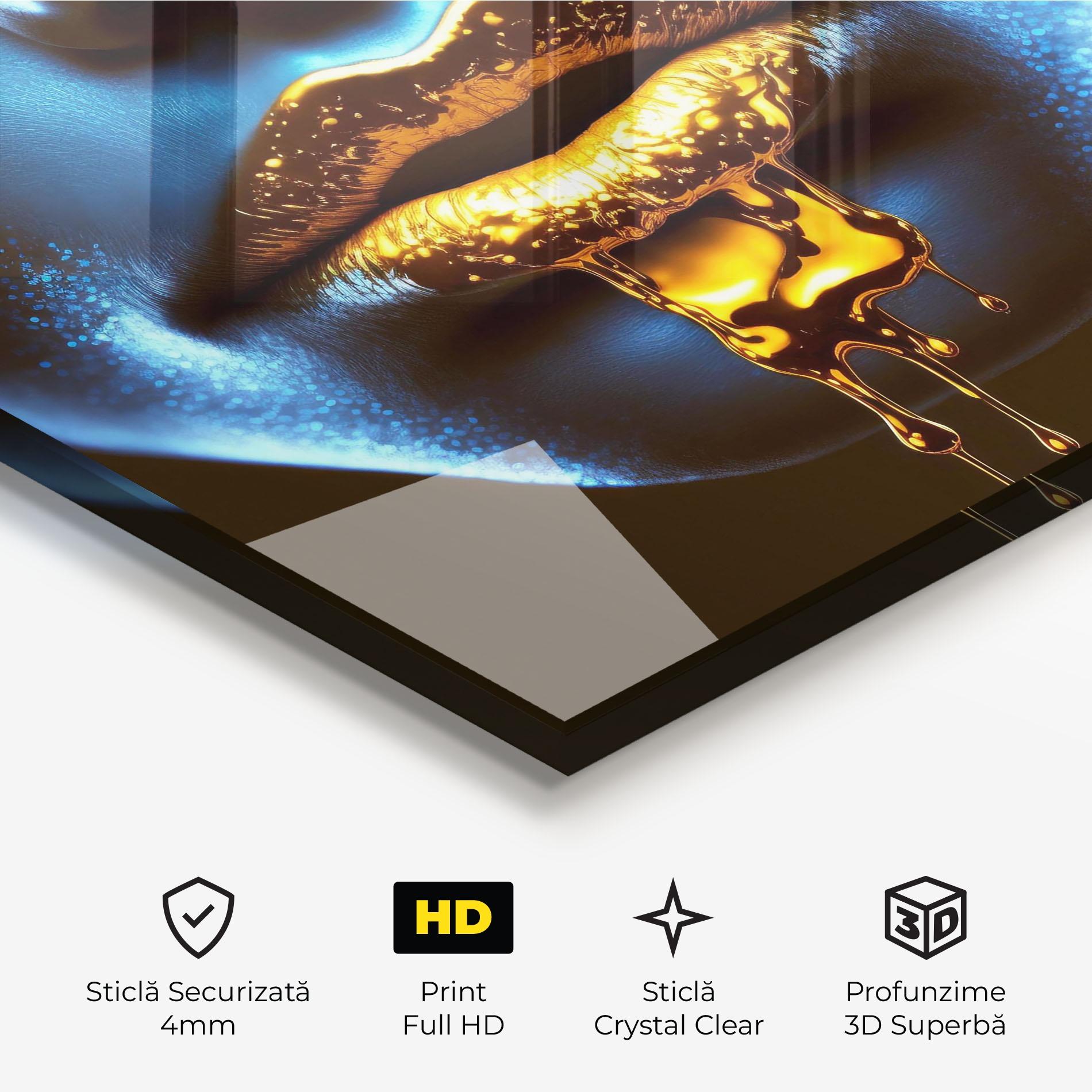 Tablou Sticla Blue Gold Lips mockup 3
