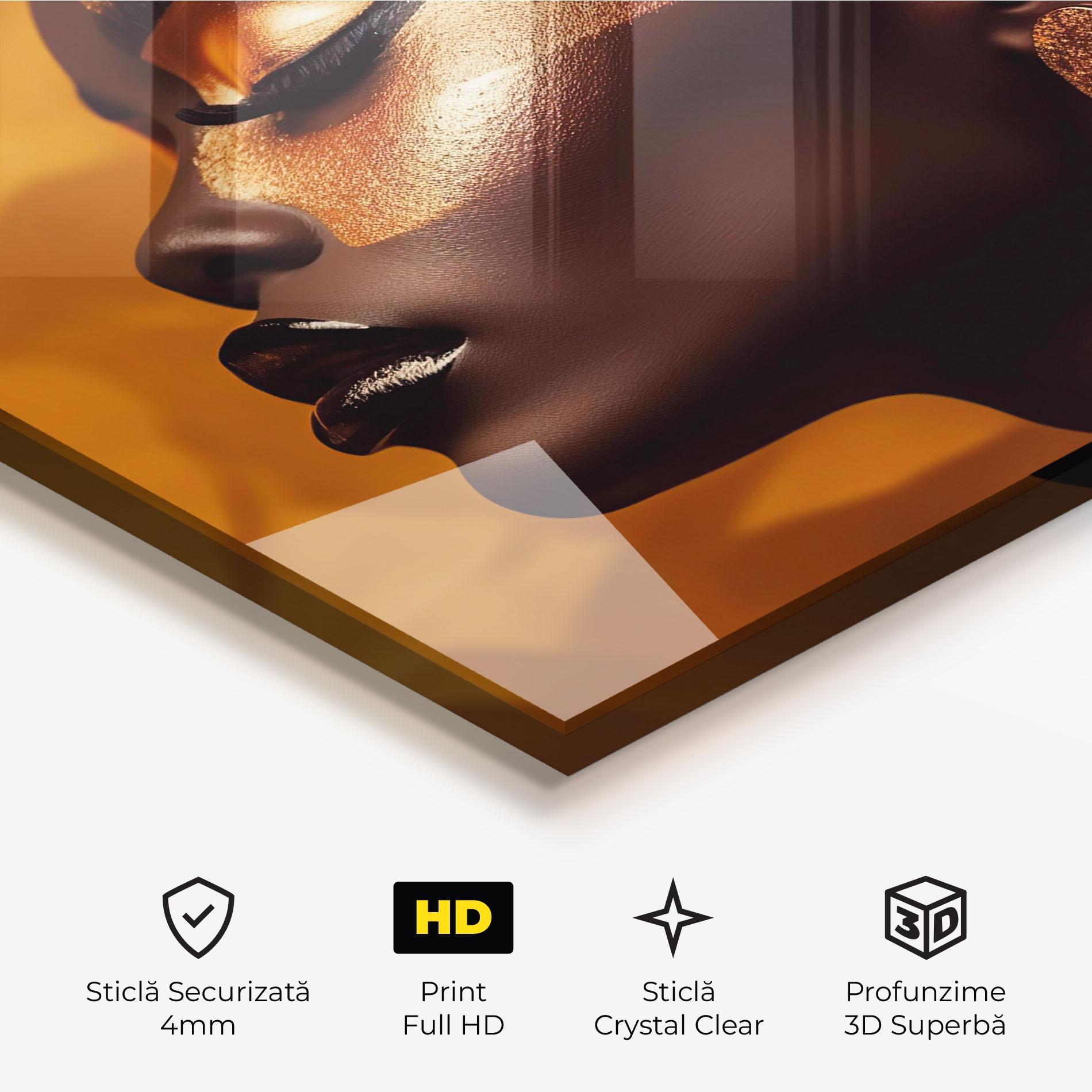 Tablou Sticla Fashion Gold Portrait mockup 3