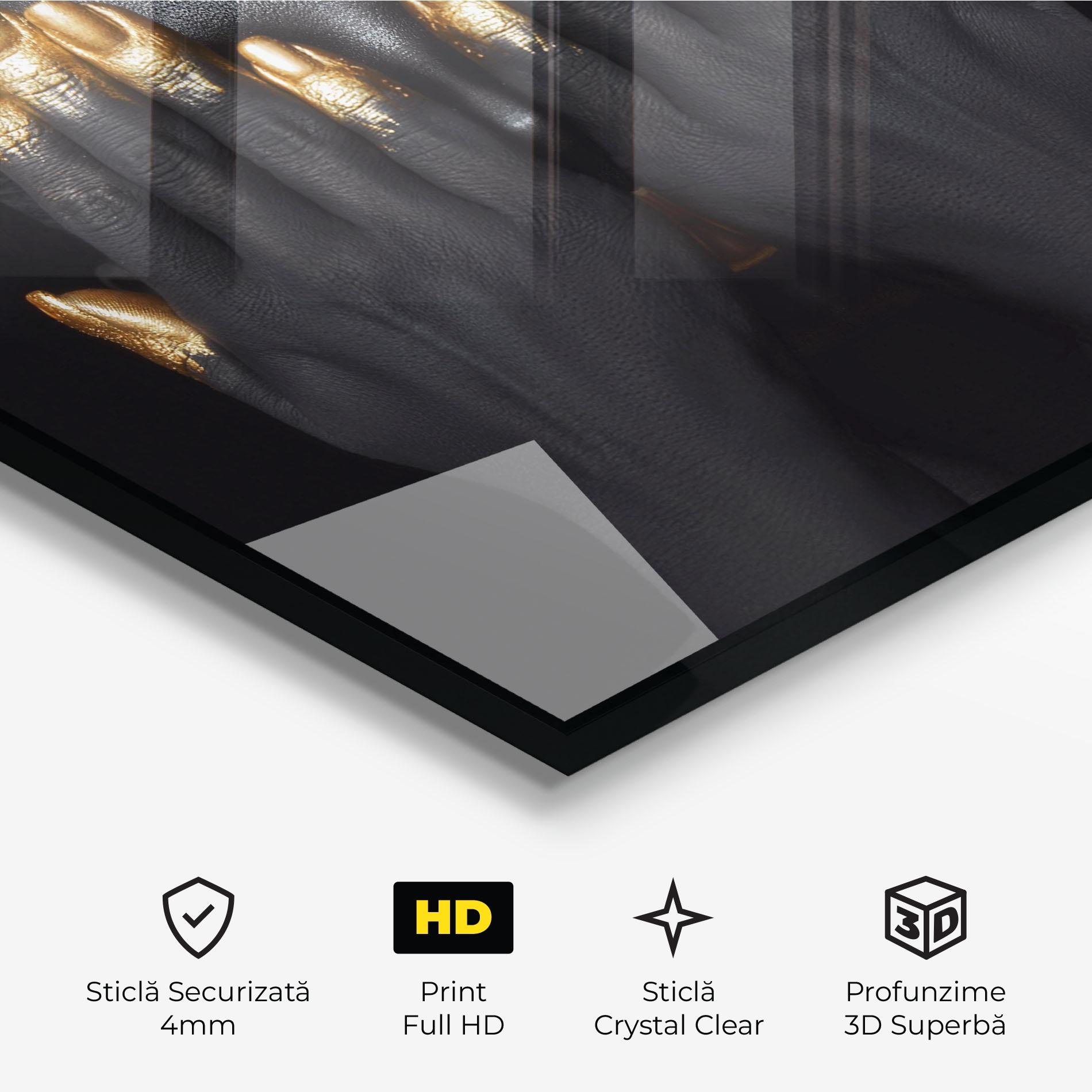 Tablou Sticla Gold Fingertips Chain mockup 3