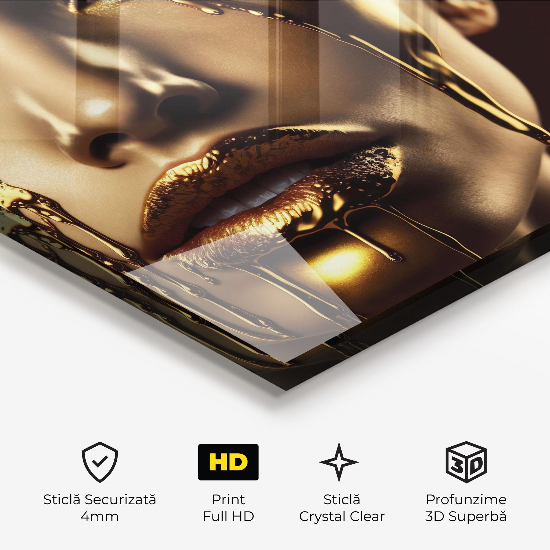 Tablou Sticla Yellow Dripping Gold mockup 3