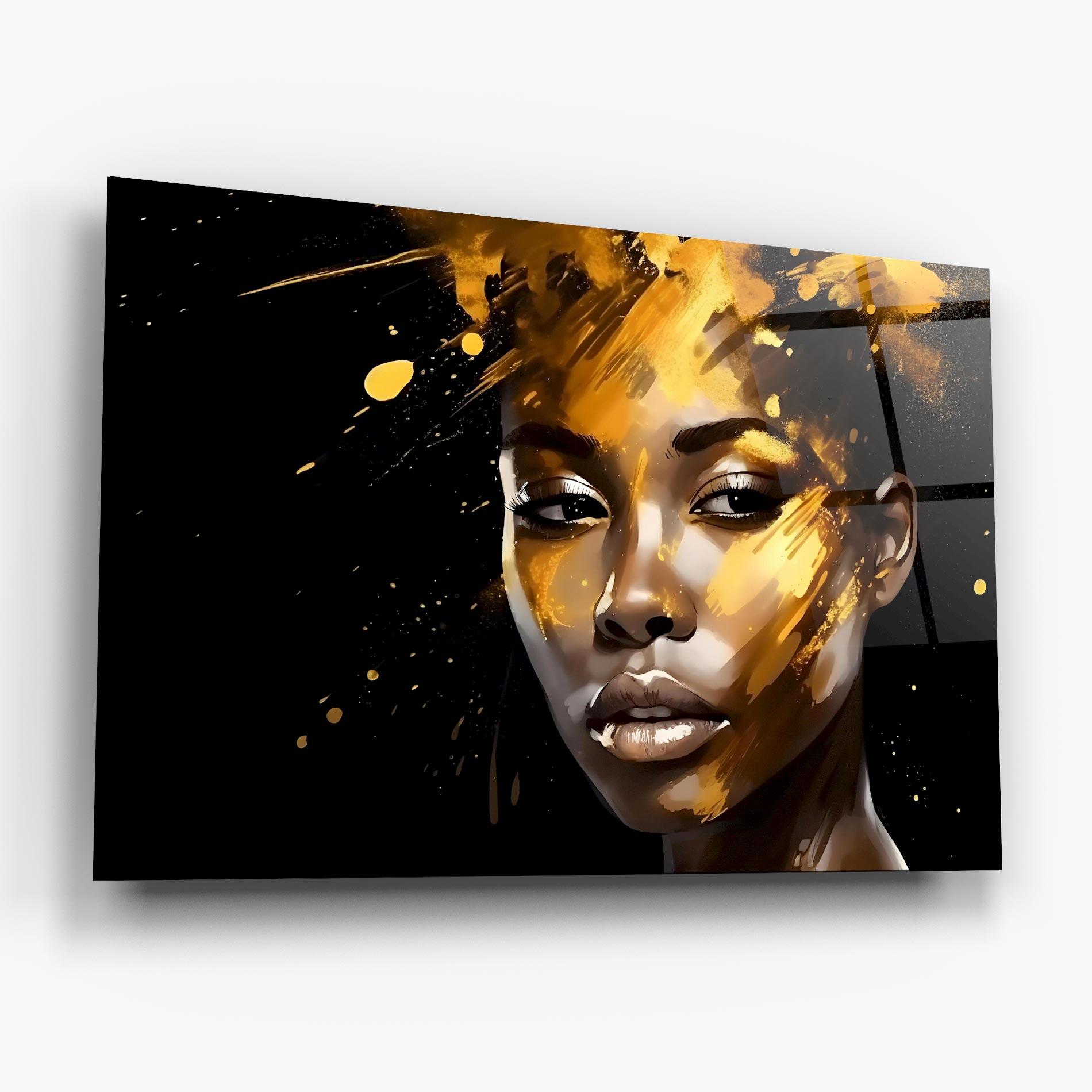 Tablou Sticla African Gold Woman mockup 6
