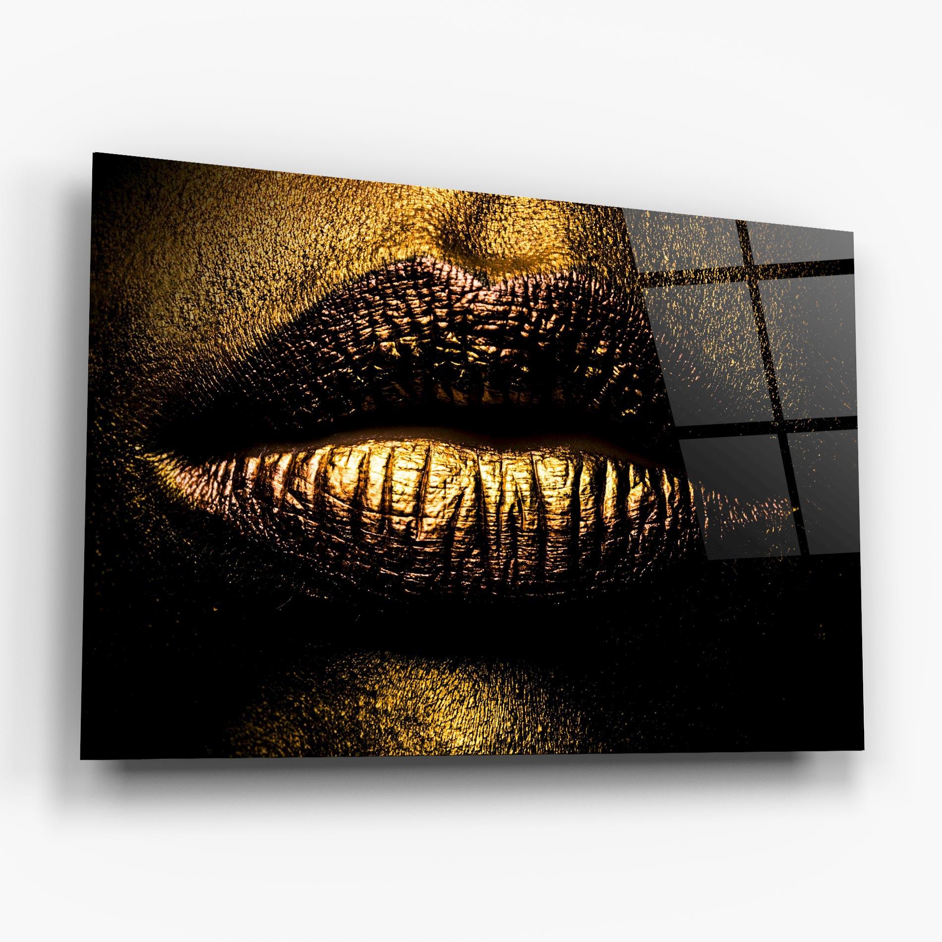 Tablou Sticla Gold Metal Lips mockup 6