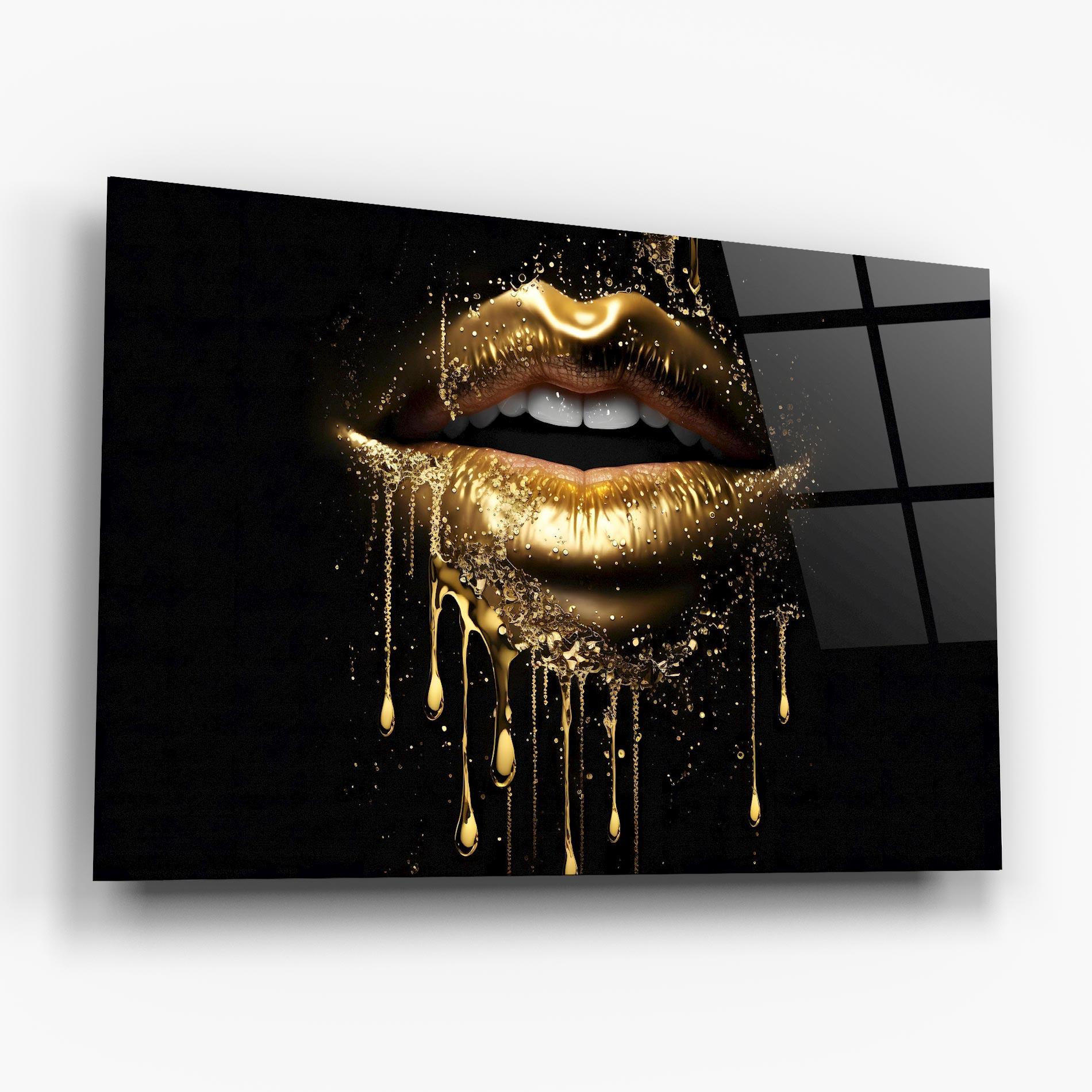 Tablou Sticla Golden Luxury Lips mockup 6