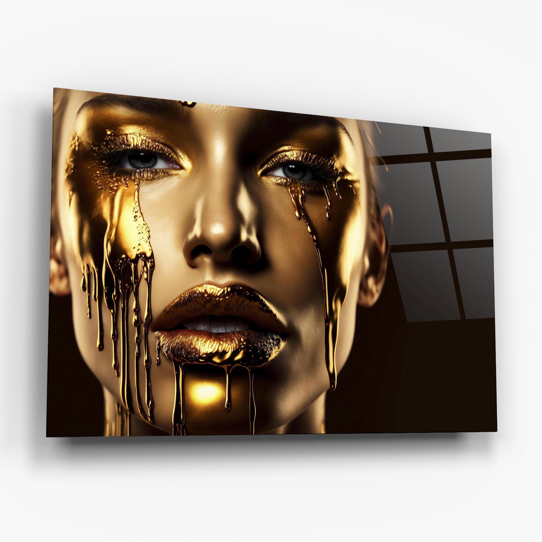 Tablou Sticla Yellow Dripping Gold mockup 6