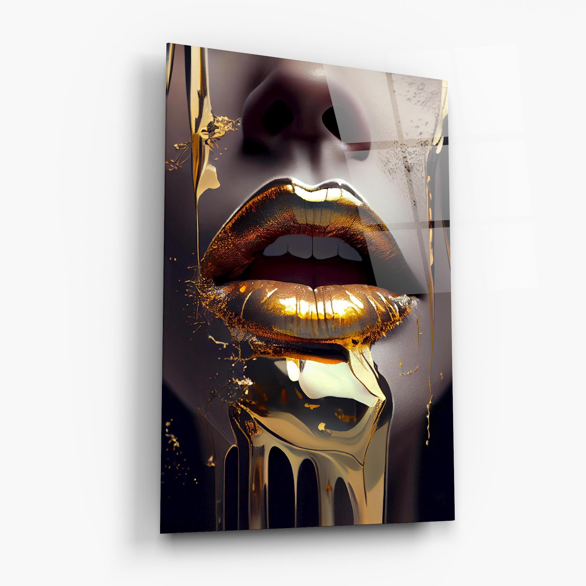Tablou Sticla Glamorous Gold Lips mockup 6