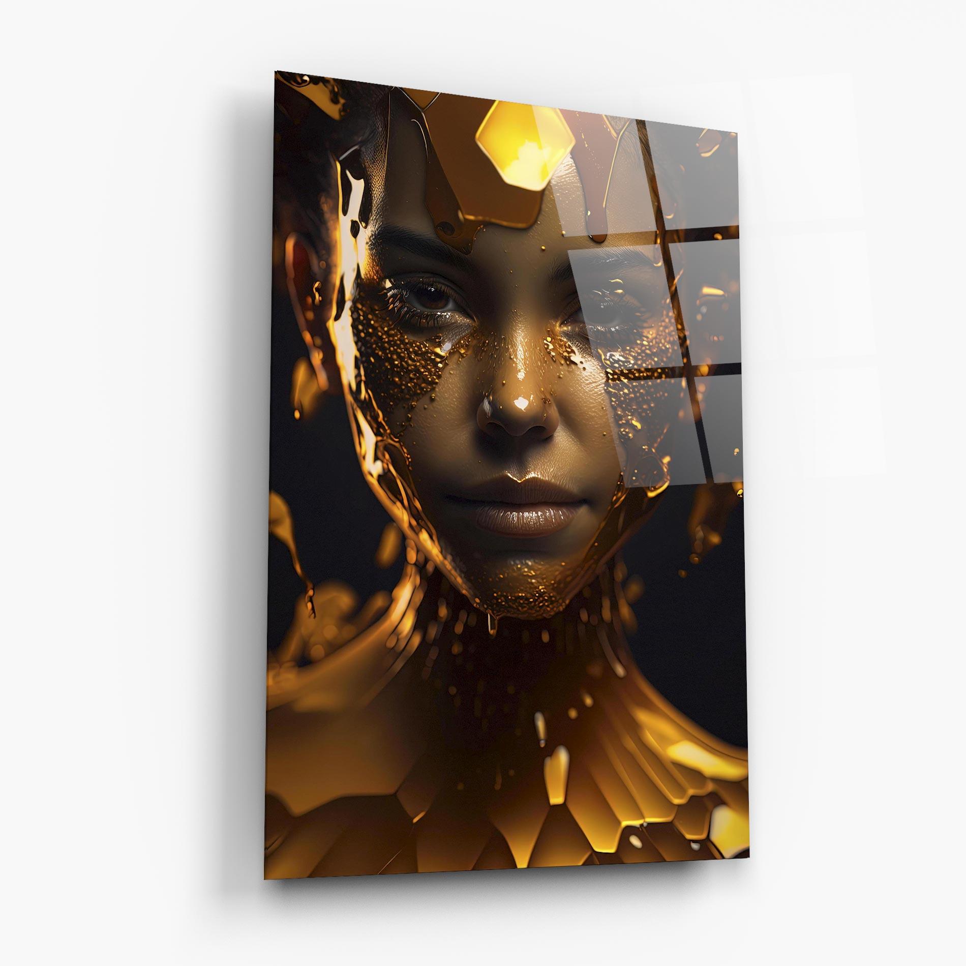 Tablou Sticla Gold Honeycomb Girl mockup 6