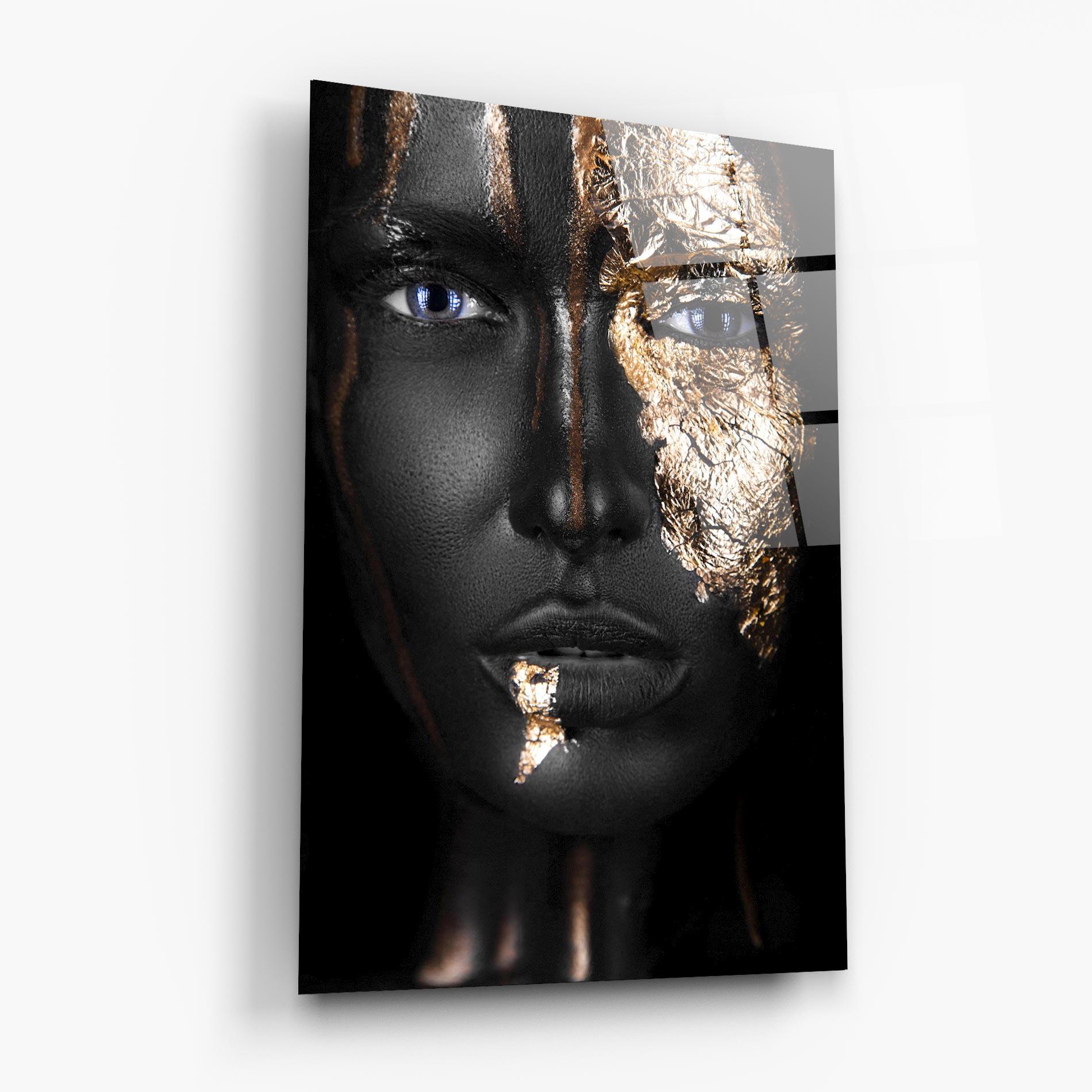 Tablou Sticla Golden Face mockup 6