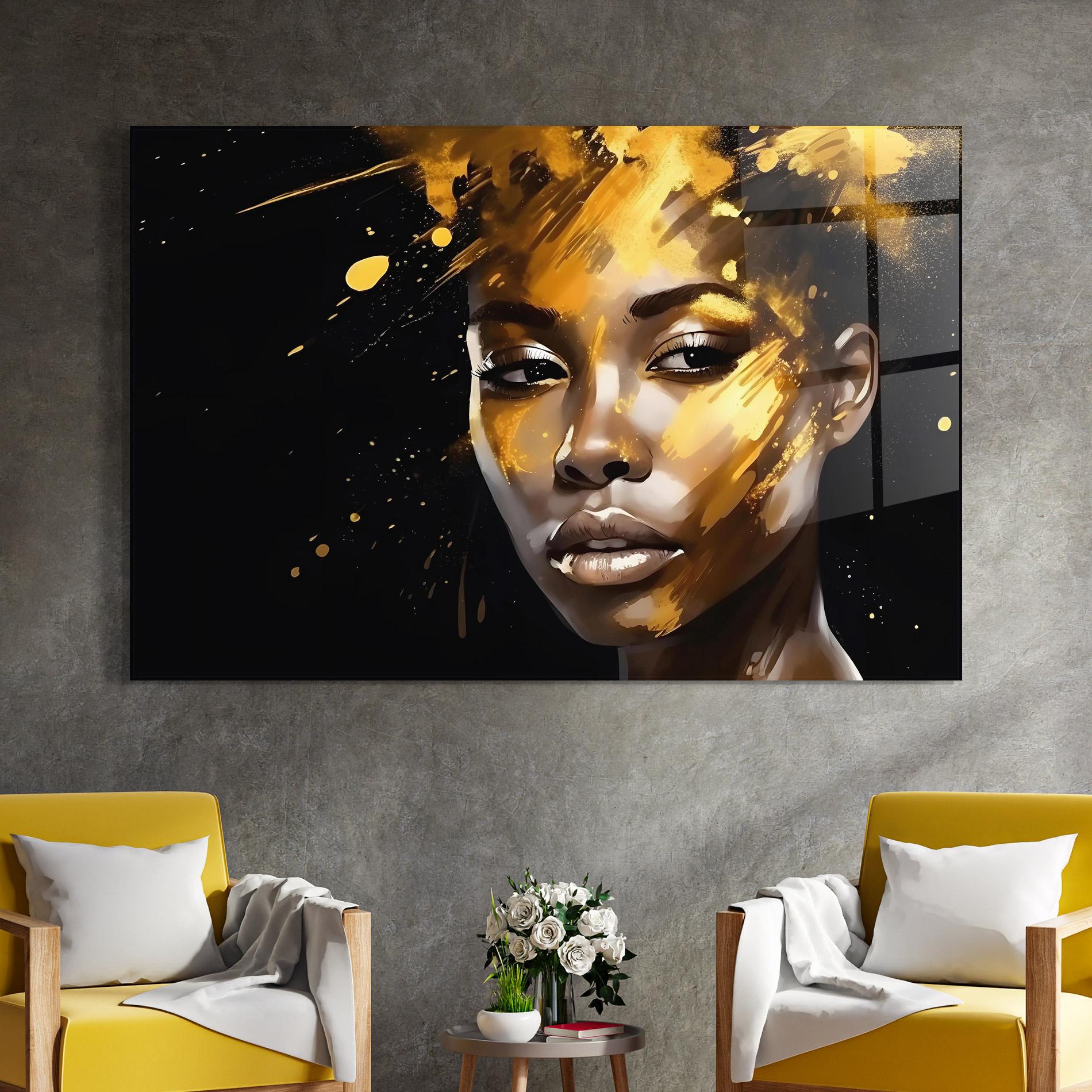 Tablou Sticla African Gold Woman mockup 4