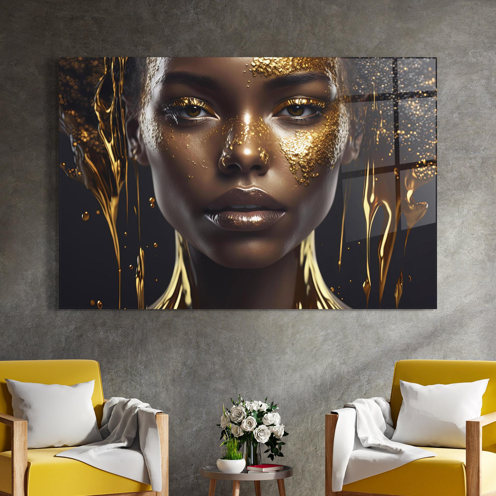 Tablou Sticla Gold Portrait Falling mockup 4