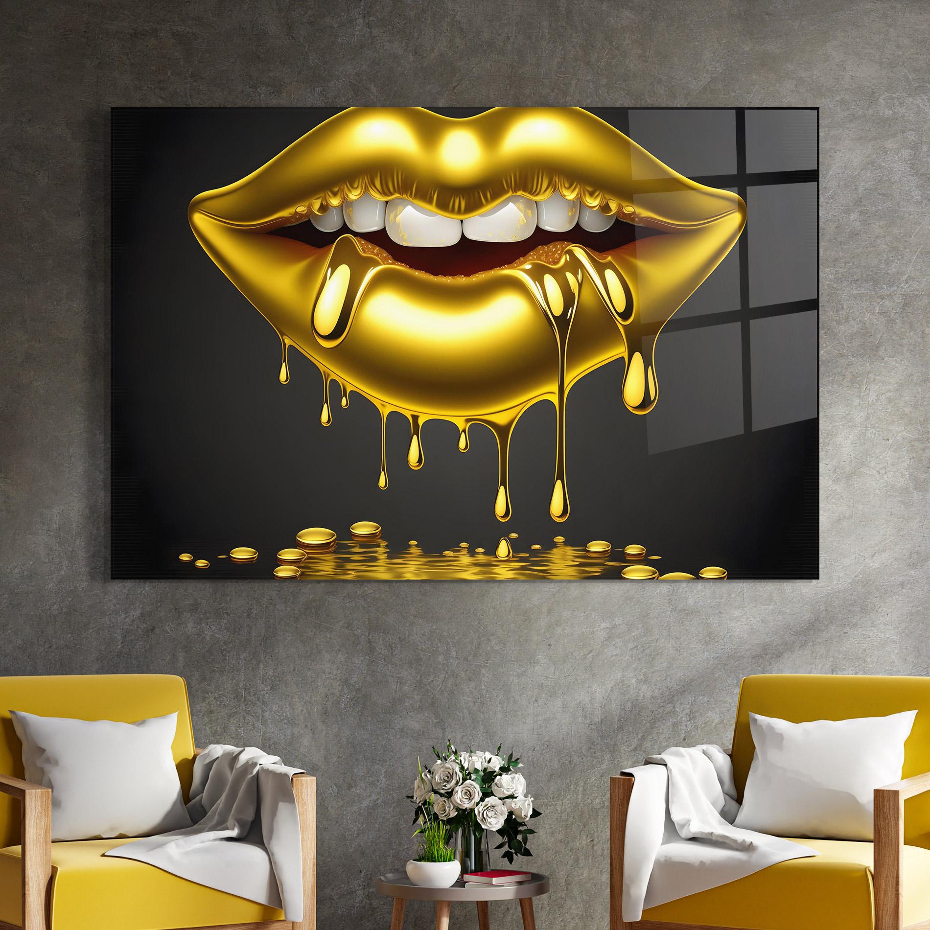Tablou Sticla Pop Gold Lips mockup 4