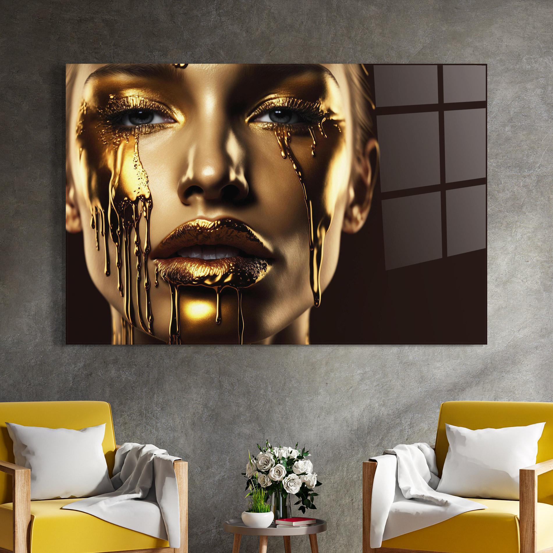 Tablou Sticla Yellow Dripping Gold mockup 4