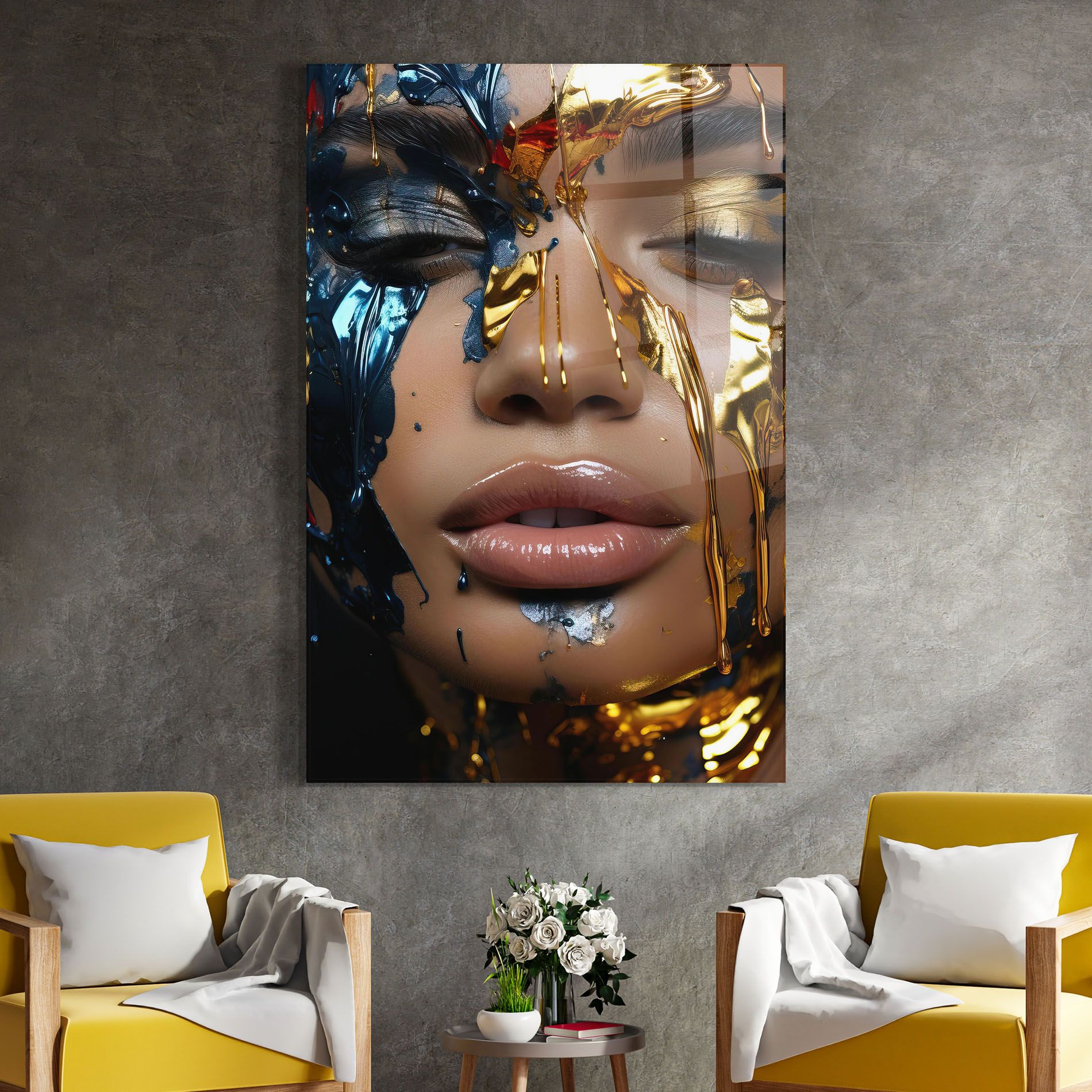 Blue Gold Paint Face mockup 4