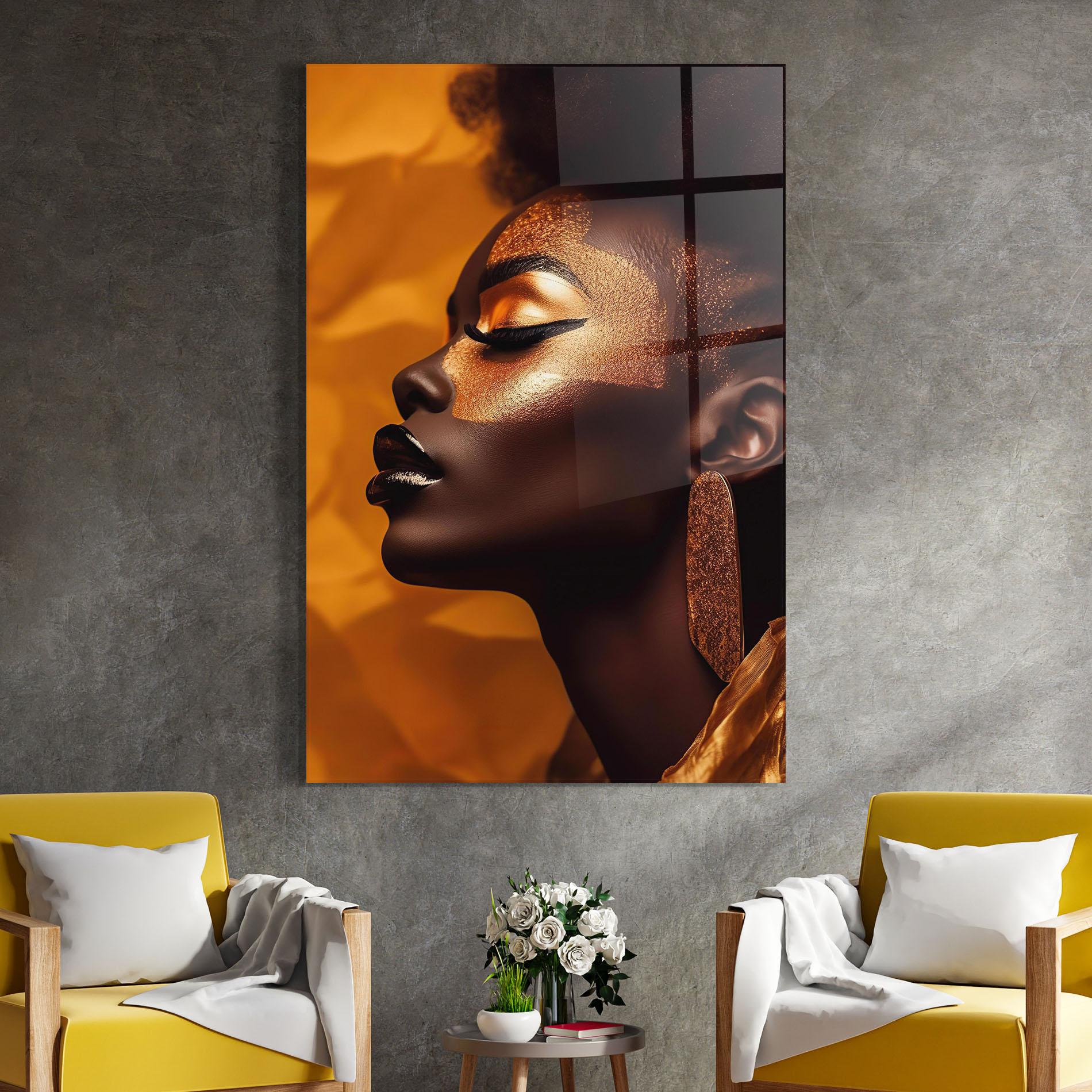 Tablou Sticla Fashion Gold Portrait mockup 4