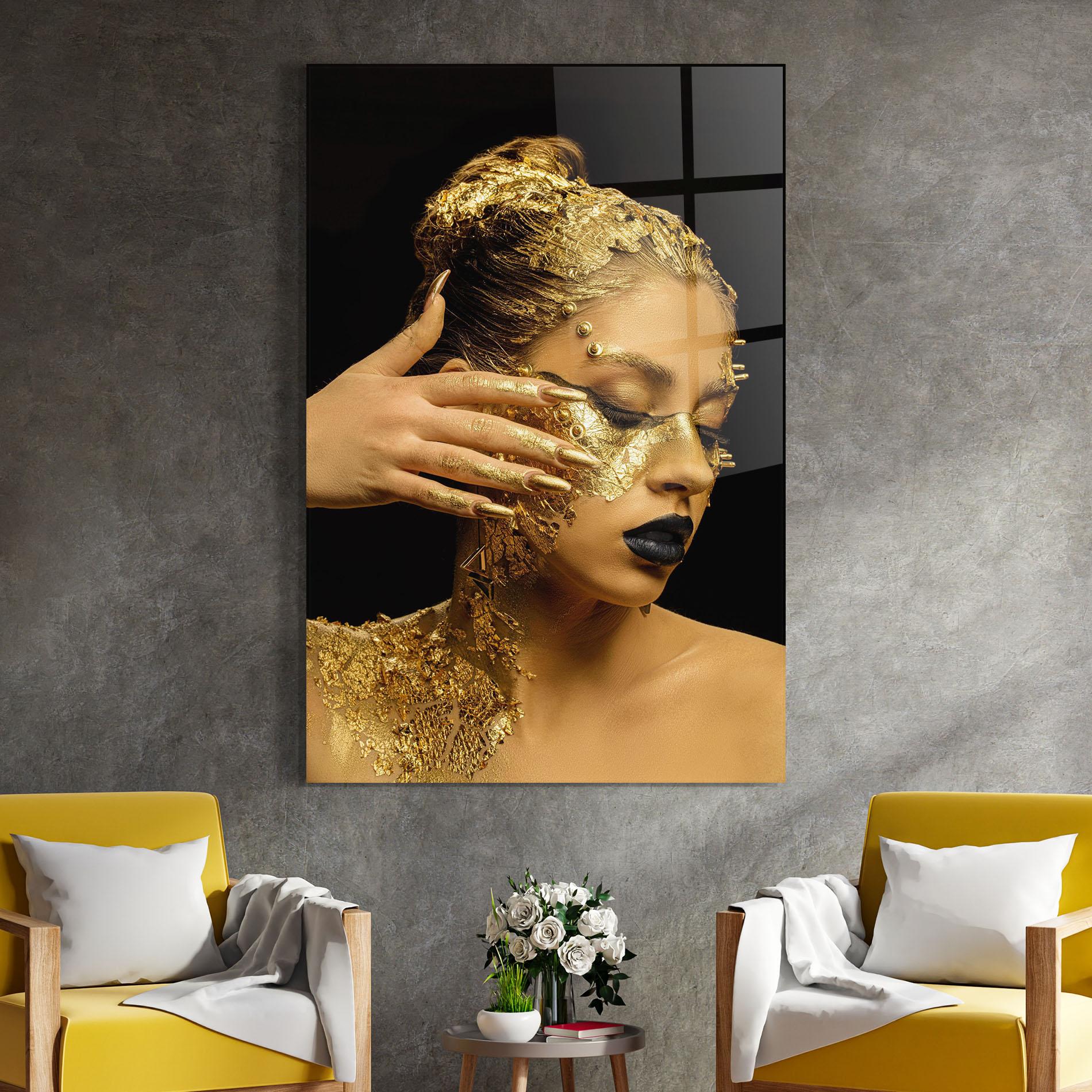 Tablou Sticla Festive Golden Makeup mockup 4