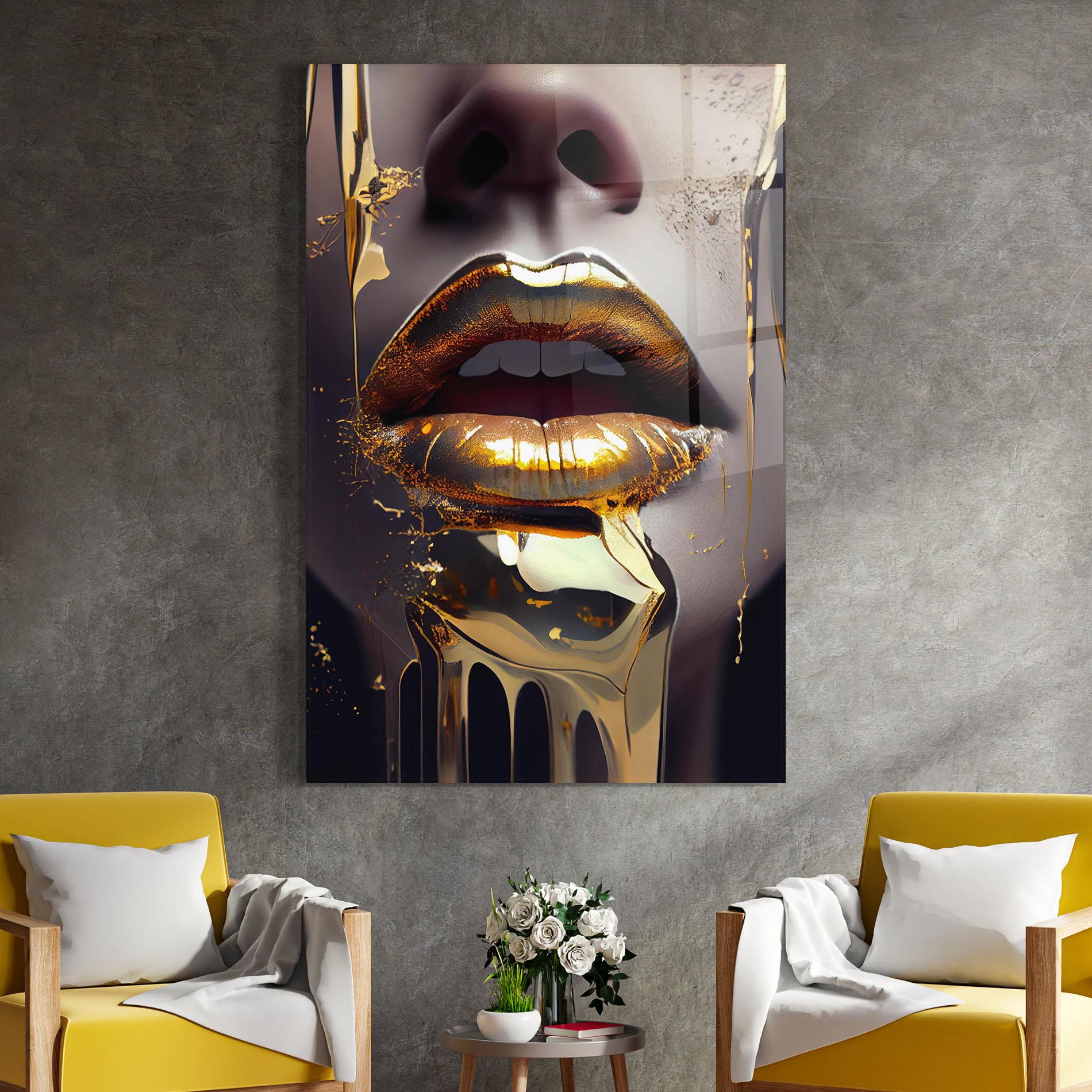 Tablou Sticla Glamorous Gold Lips mockup 4