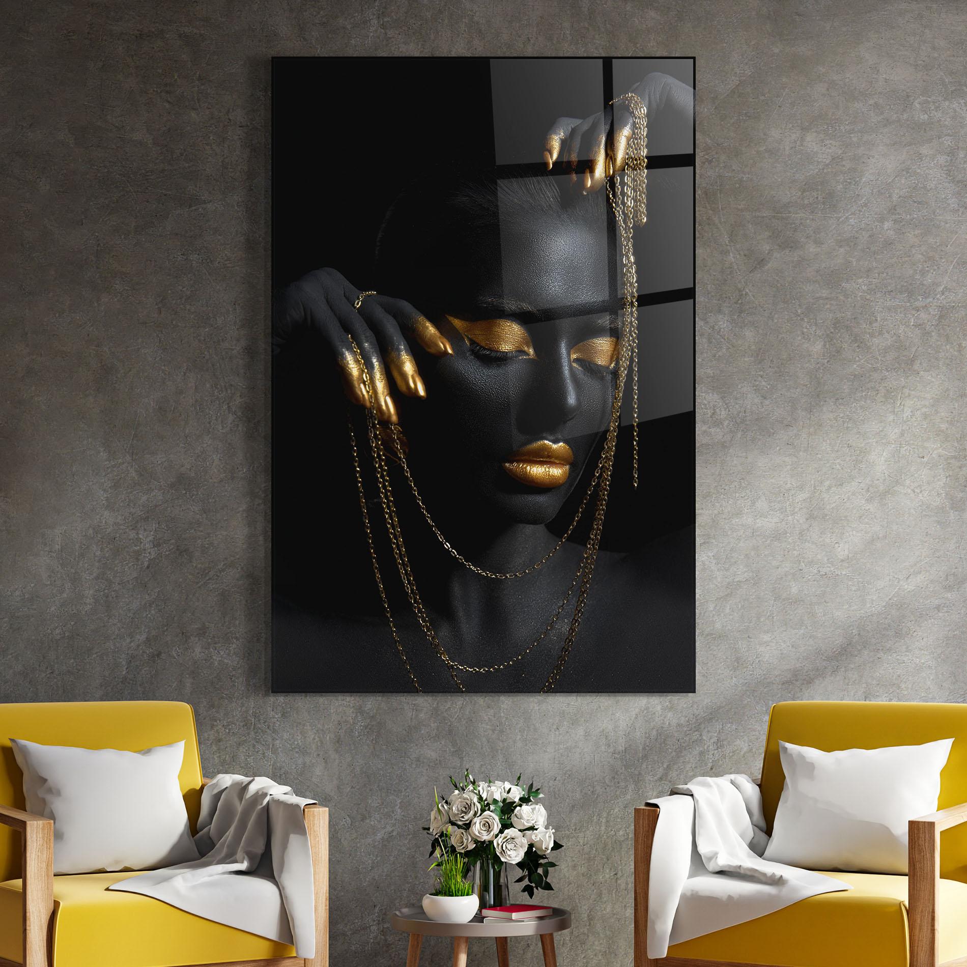 Tablou Sticla Gold Black Skin mockup 4