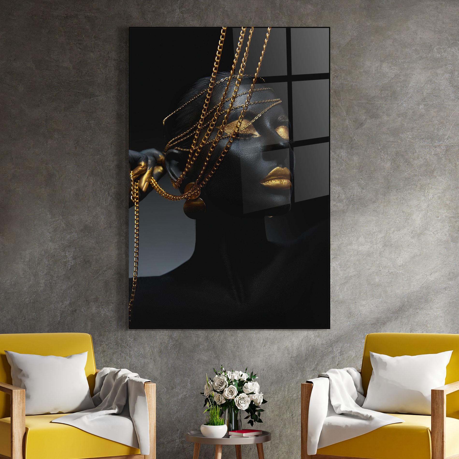 Tablou Sticla Gold Chain Fingertips mockup 4