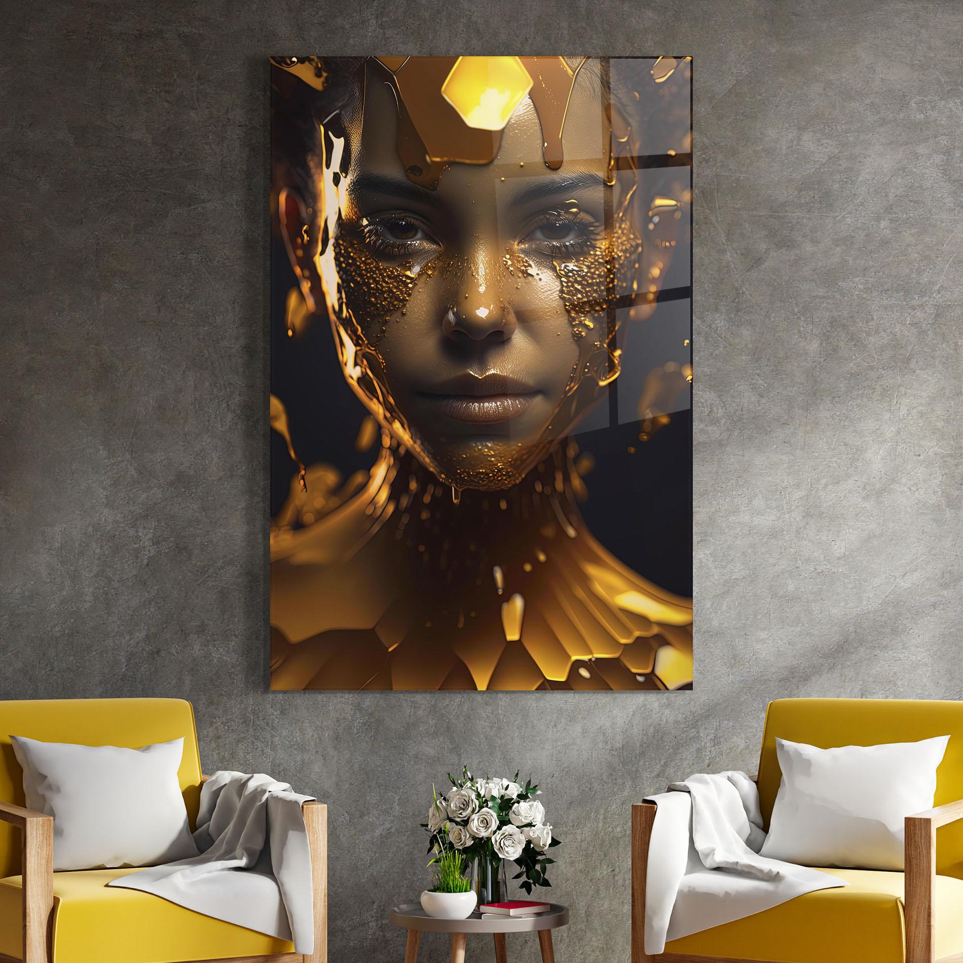 Tablou Sticla Gold Honeycomb Girl mockup 4