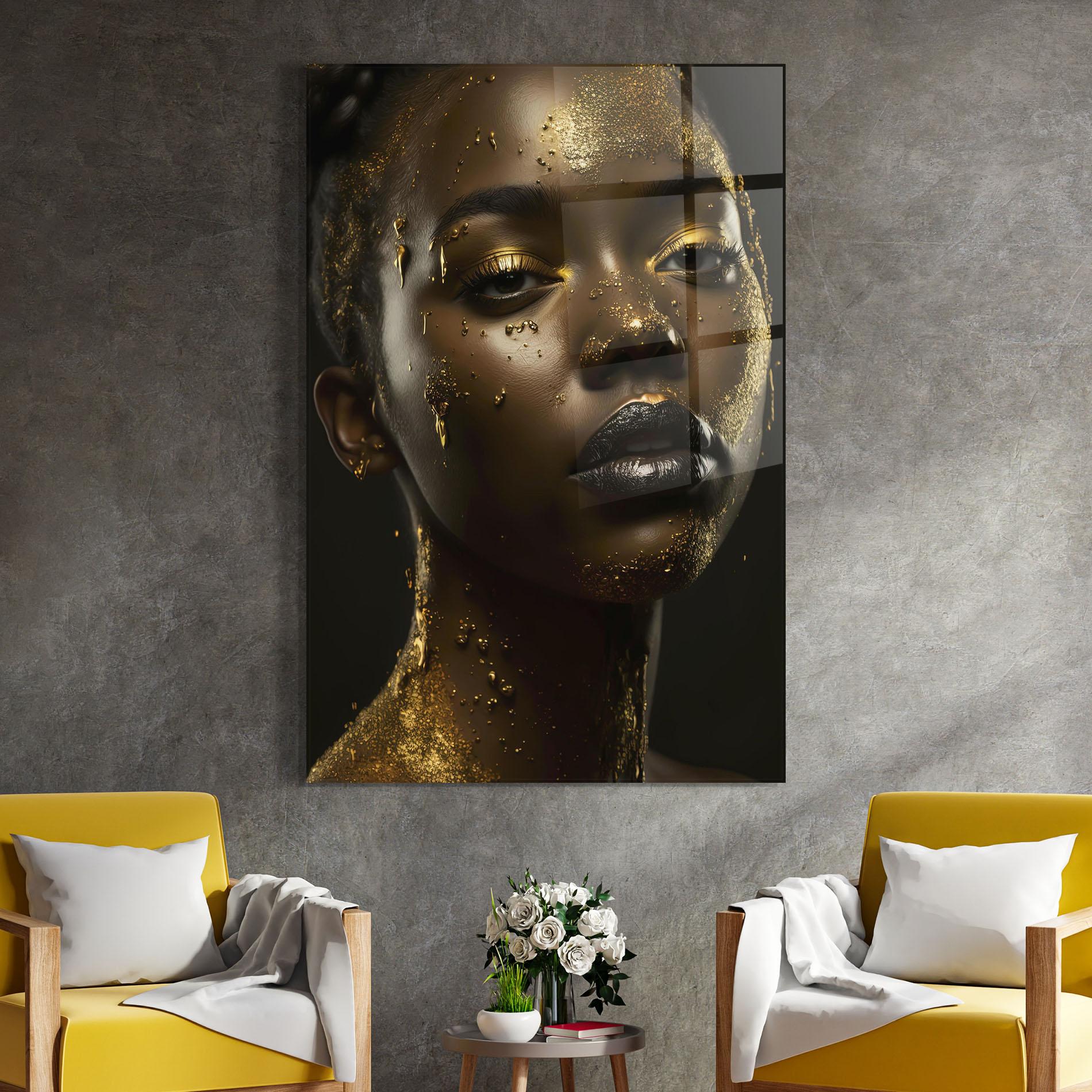 Tablou Sticla Gold Sparkling Woman mockup 4