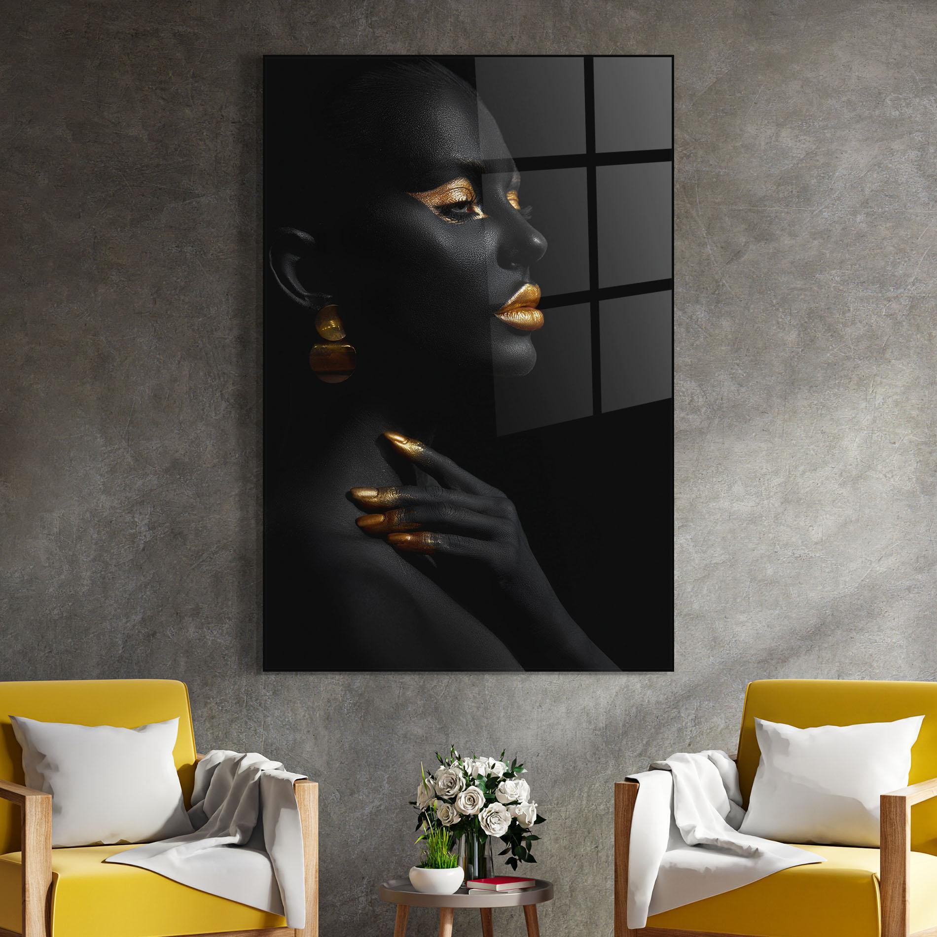 Tablou Sticla Lips Gold Eyelids mockup 4