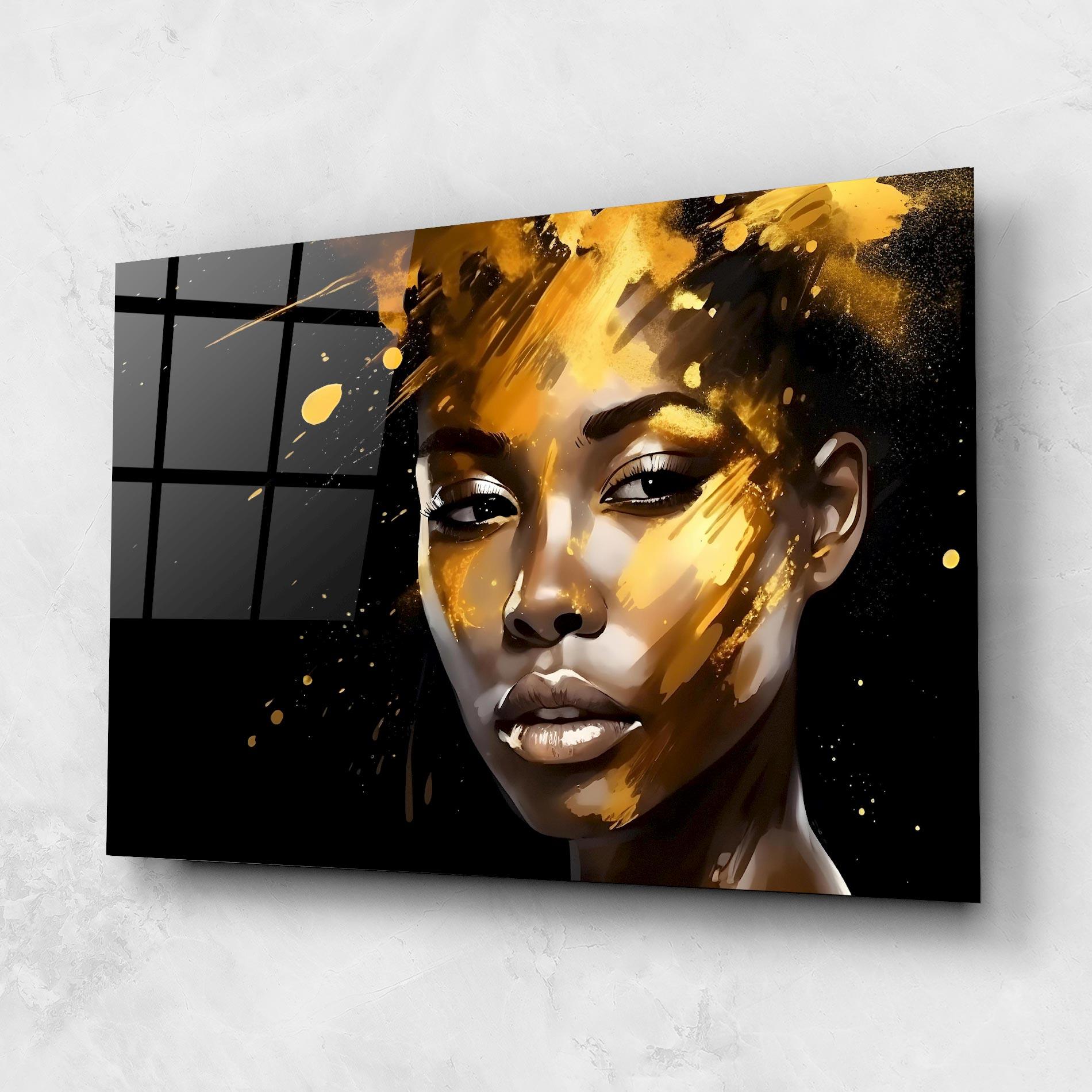 Tablou Sticla African Gold Woman mockup 1