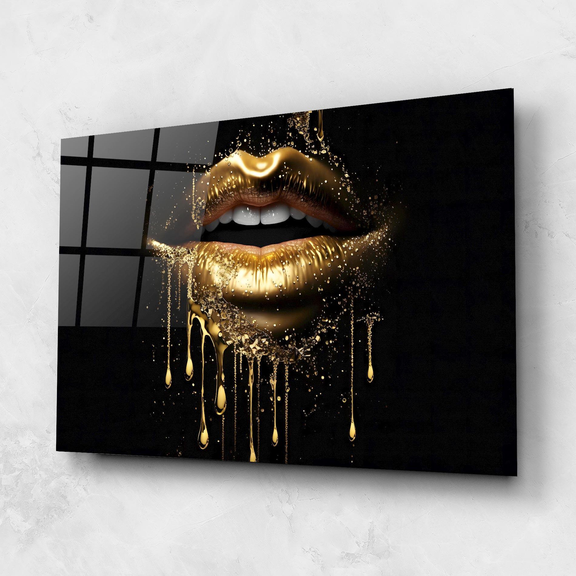 Tablou Sticla Golden Luxury Lips mockup 1