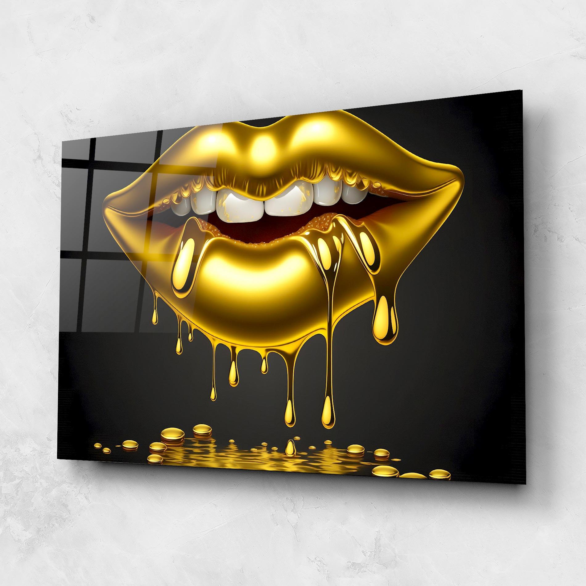 Tablou Sticla Pop Gold Lips mockup 1