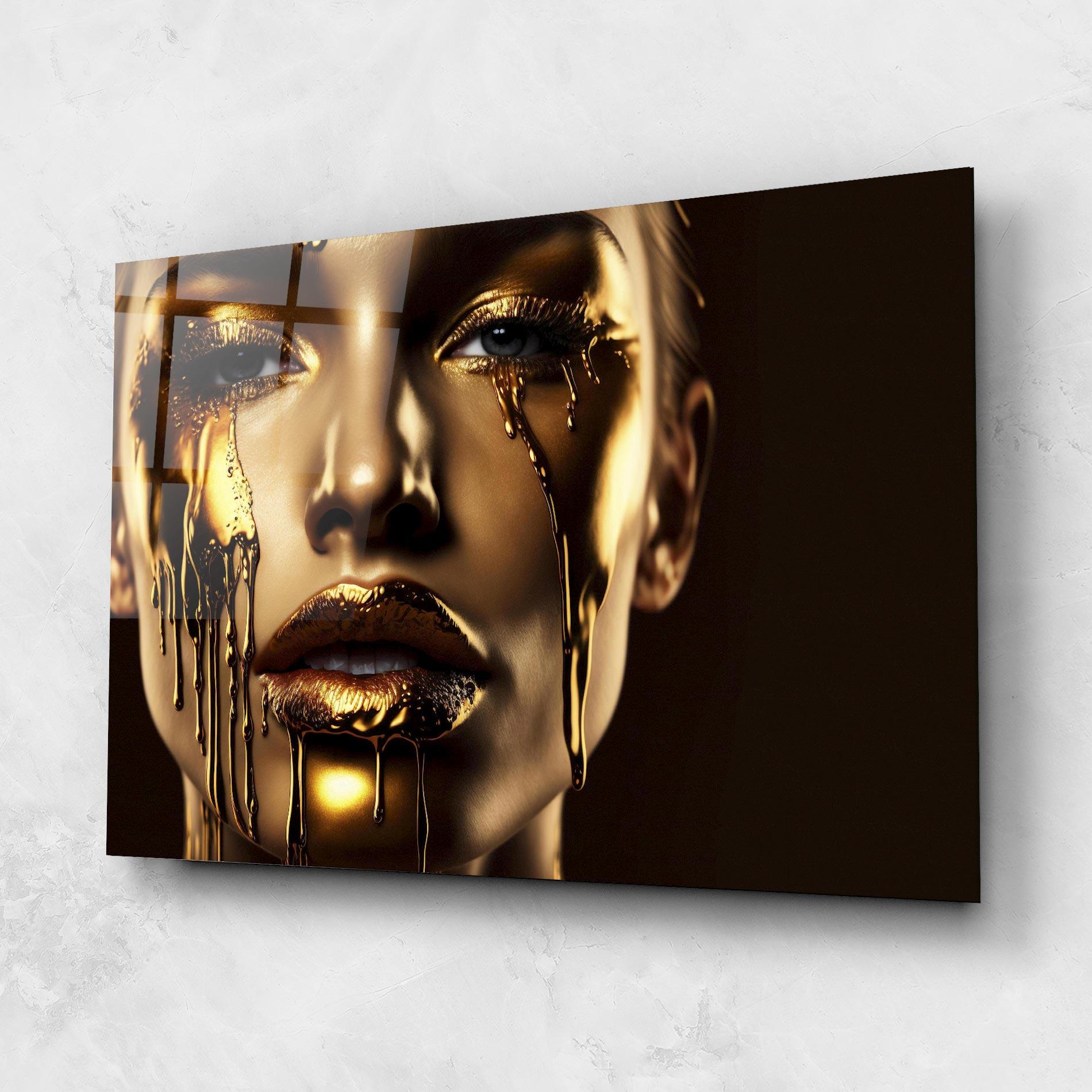 Tablou Sticla Yellow Dripping Gold mockup 1