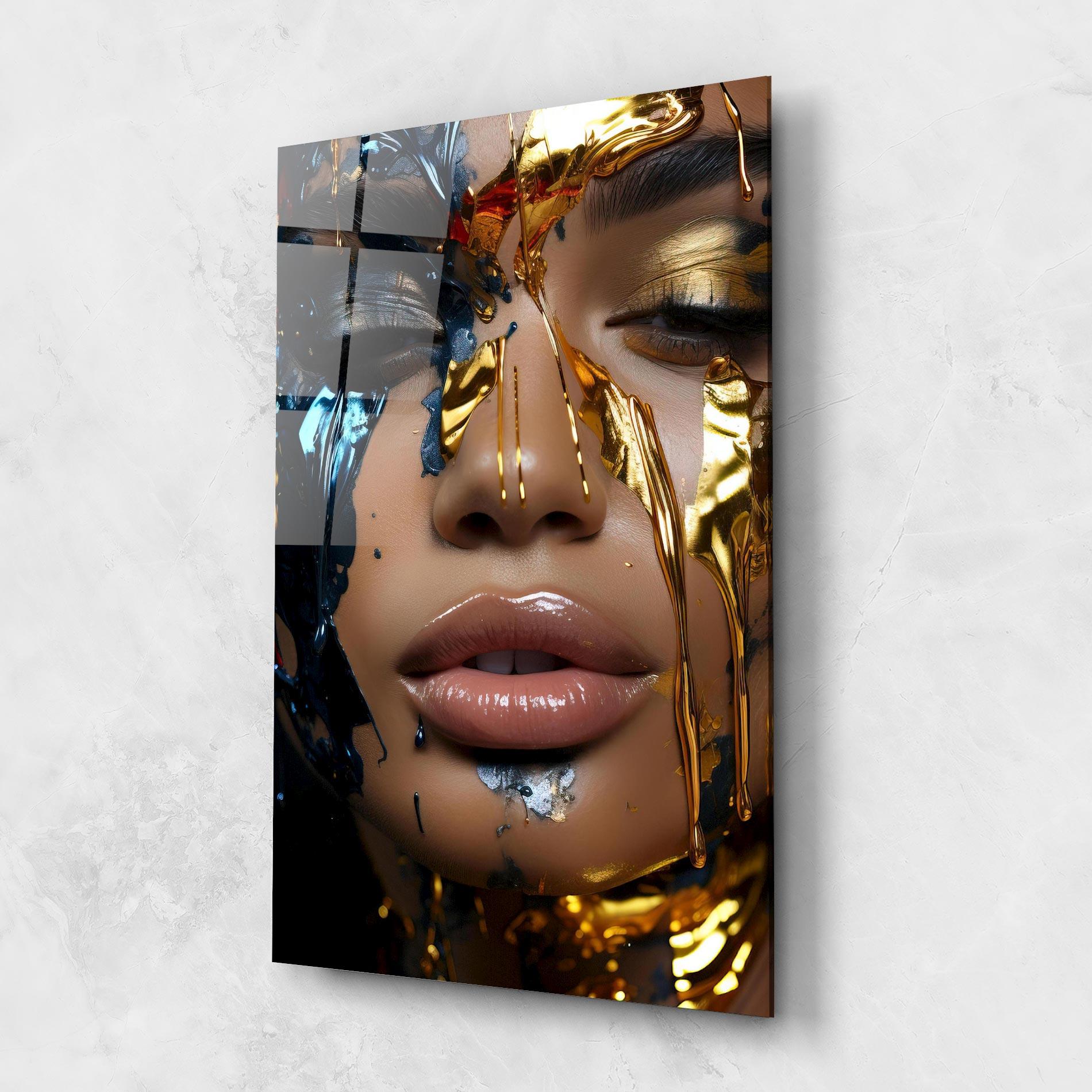 Tablou Sticla Blue Gold Paint Face mockup 1