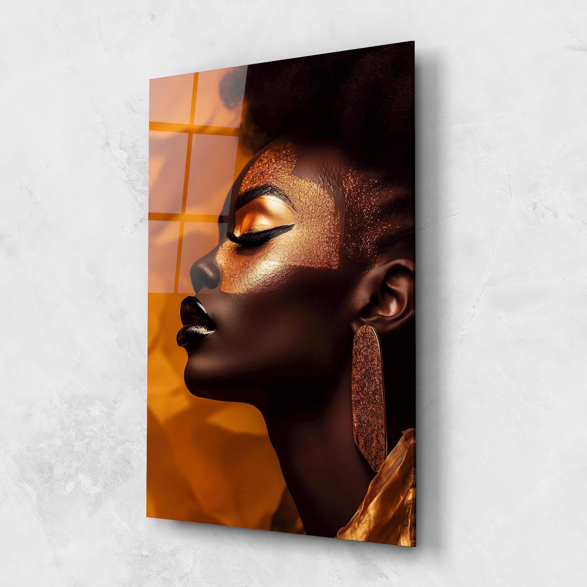 Tablou Sticla Fashion Gold Portrait mockup 1