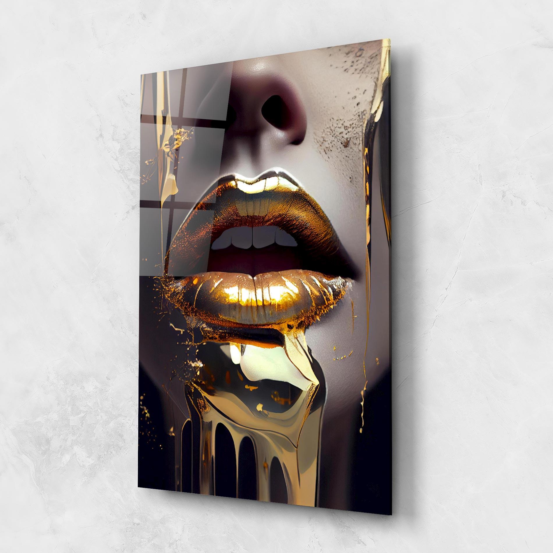Tablou Sticla Glamorous Gold Lips mockup 1
