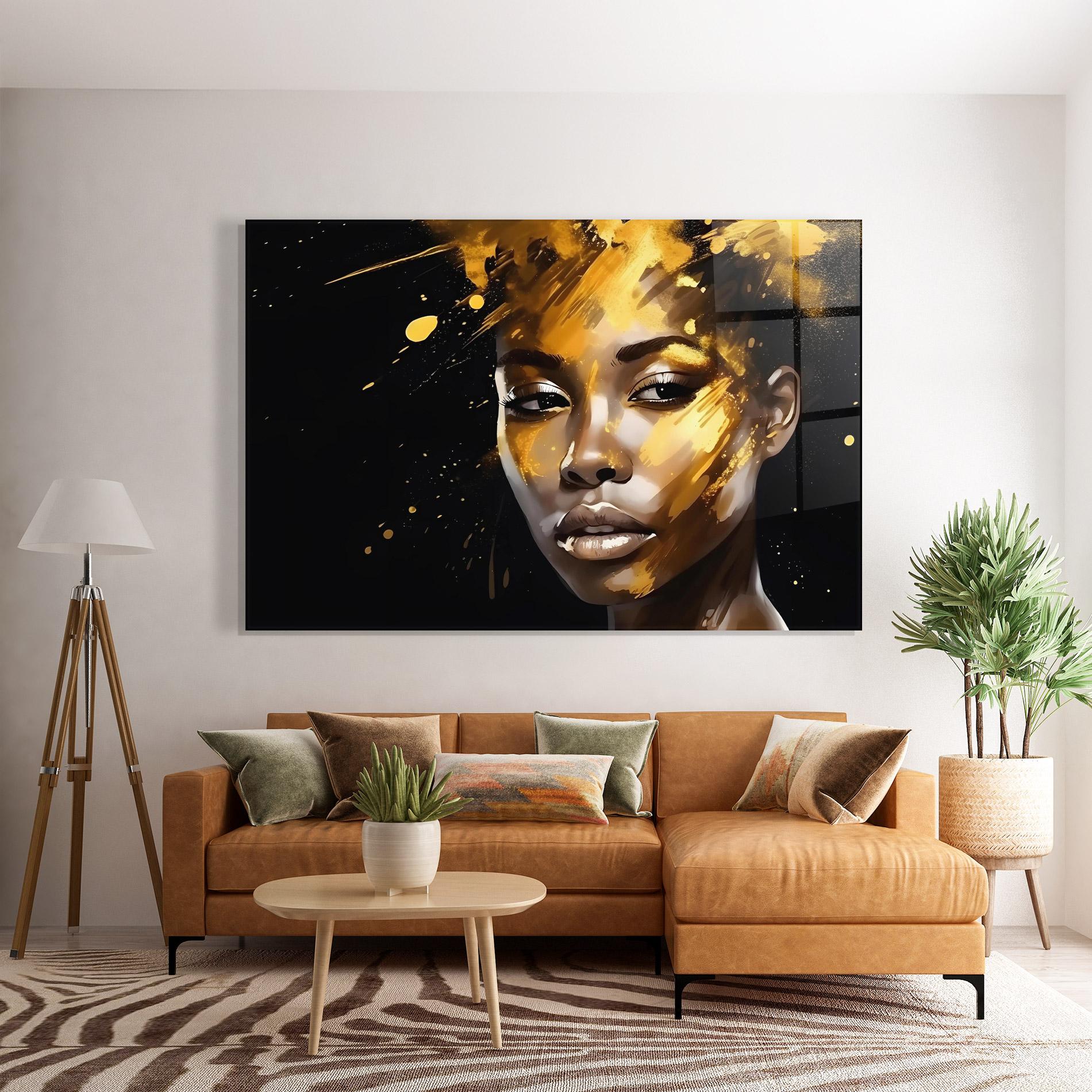 Tablou Sticla African Gold Woman mockup 7
