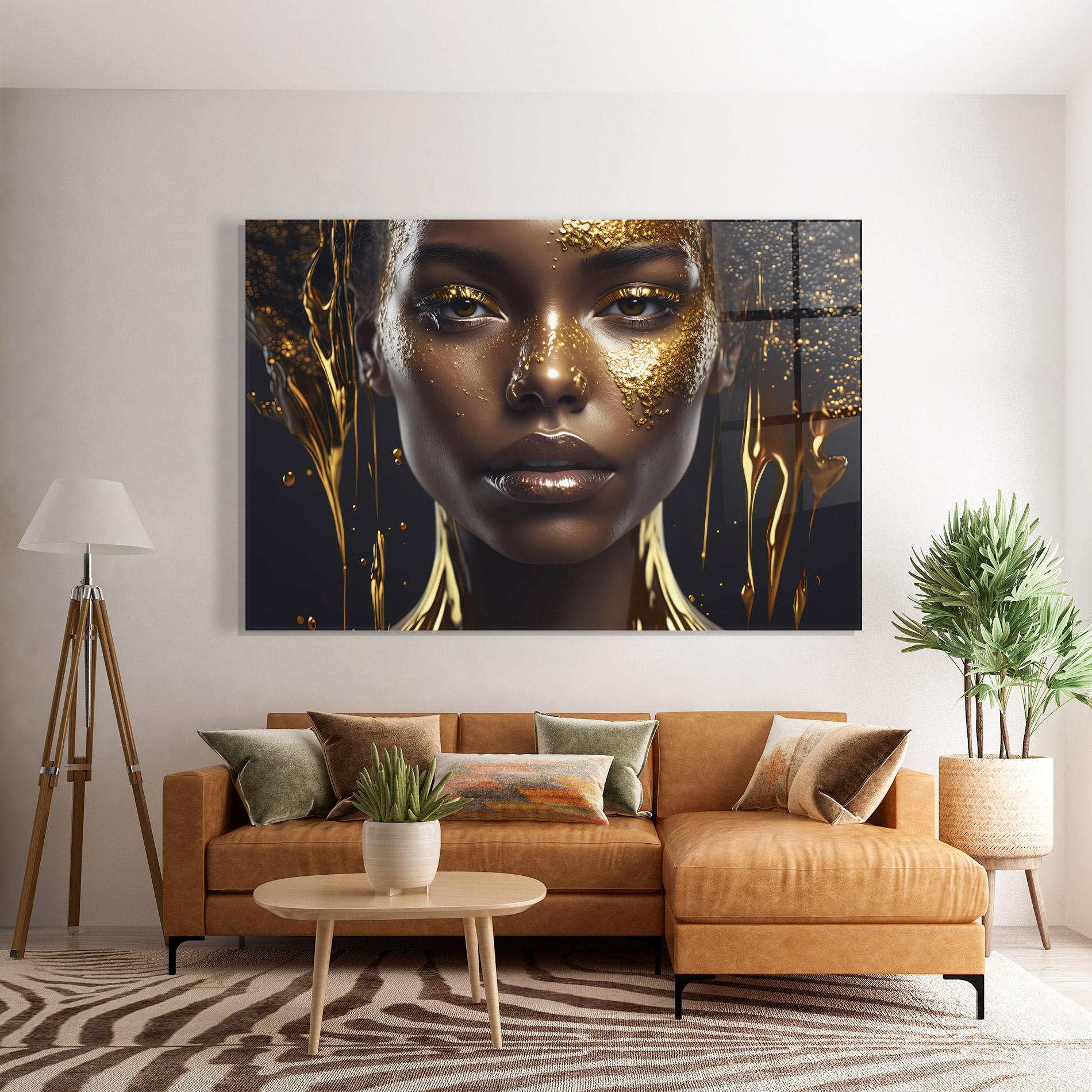 Tablou Sticla Gold Portrait Falling mockup 7