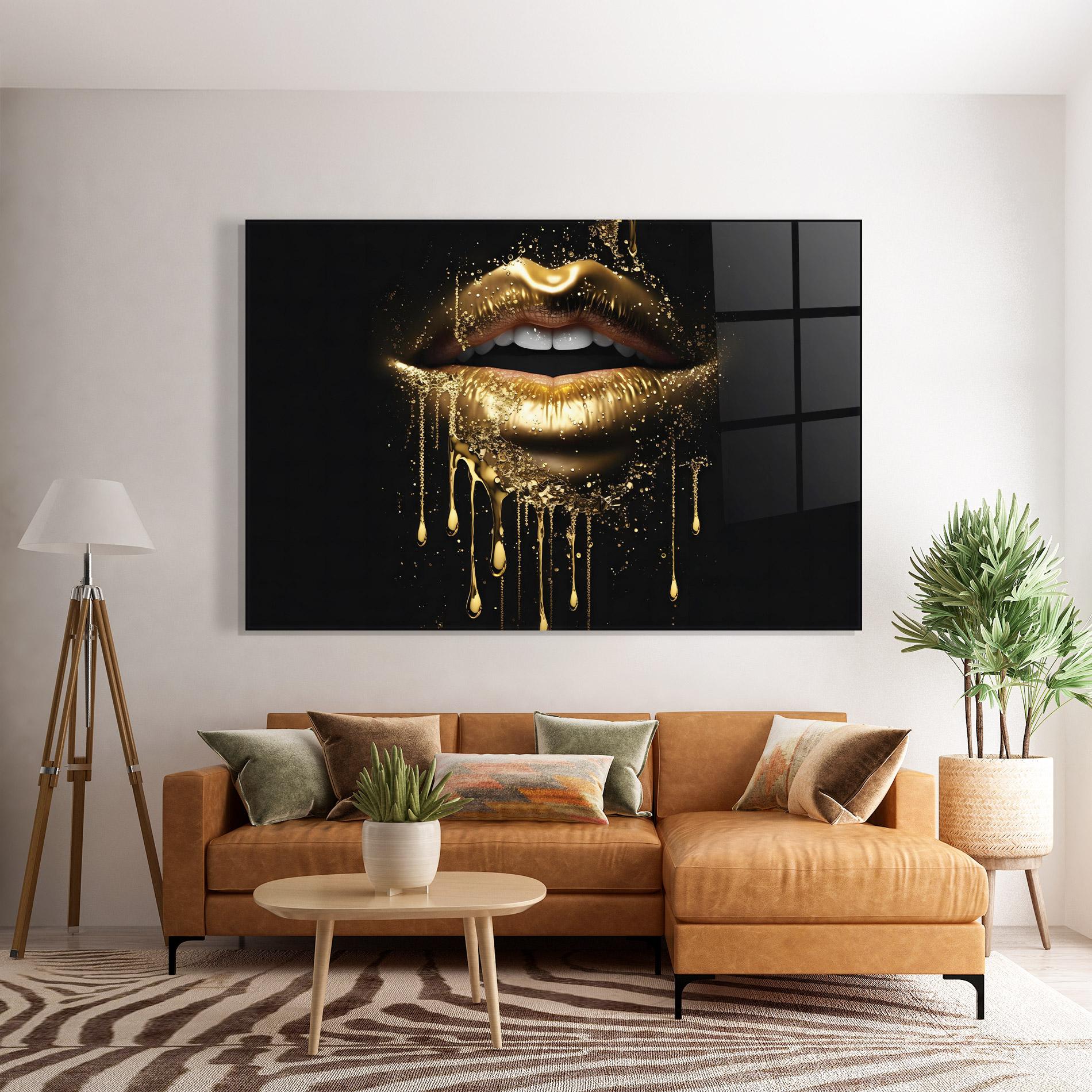 Tablou Sticla Golden Luxury Lips mockup 7