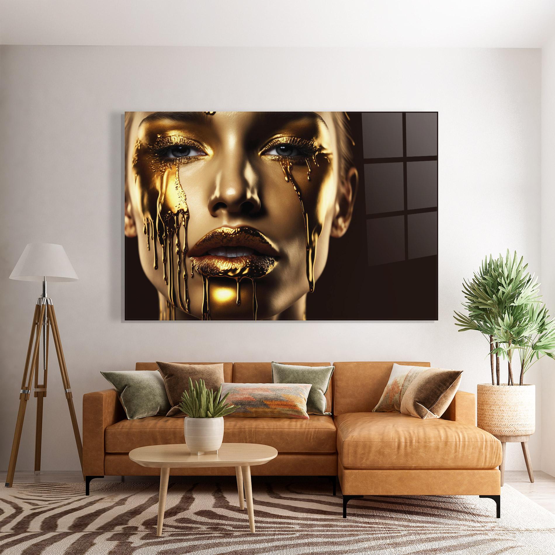 Tablou Sticla Yellow Dripping Gold mockup 7