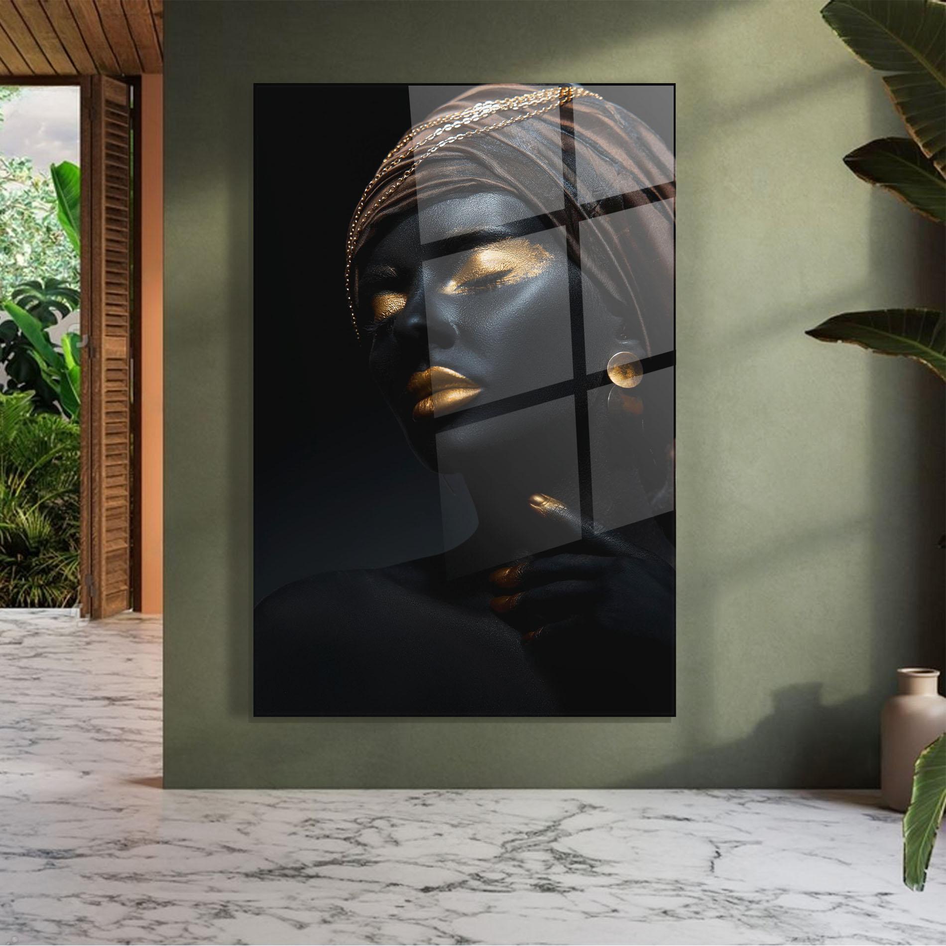 Tablou Sticla Black Gold Skin mockup 7