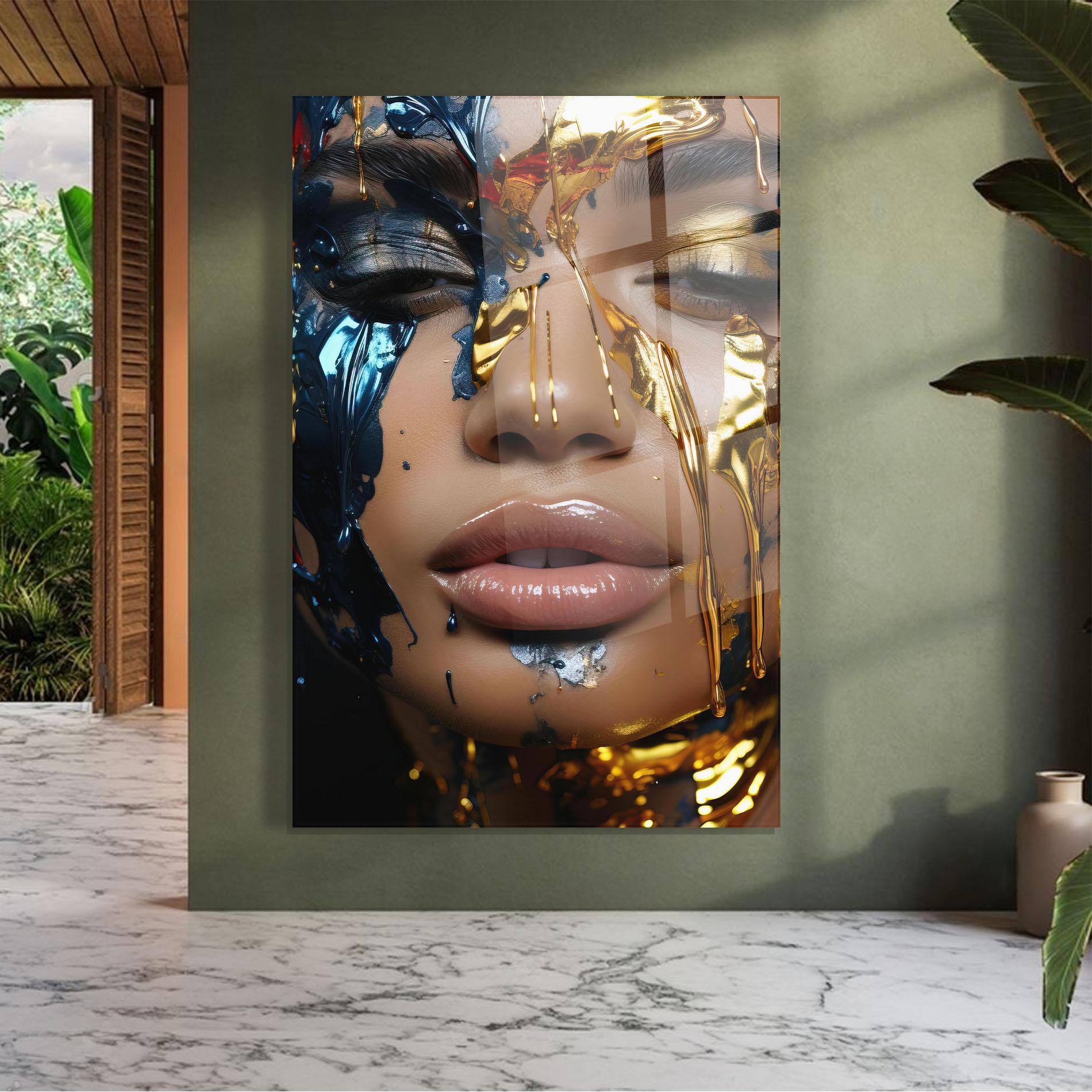 Tablou Sticla Blue Gold Paint Face mockup 7