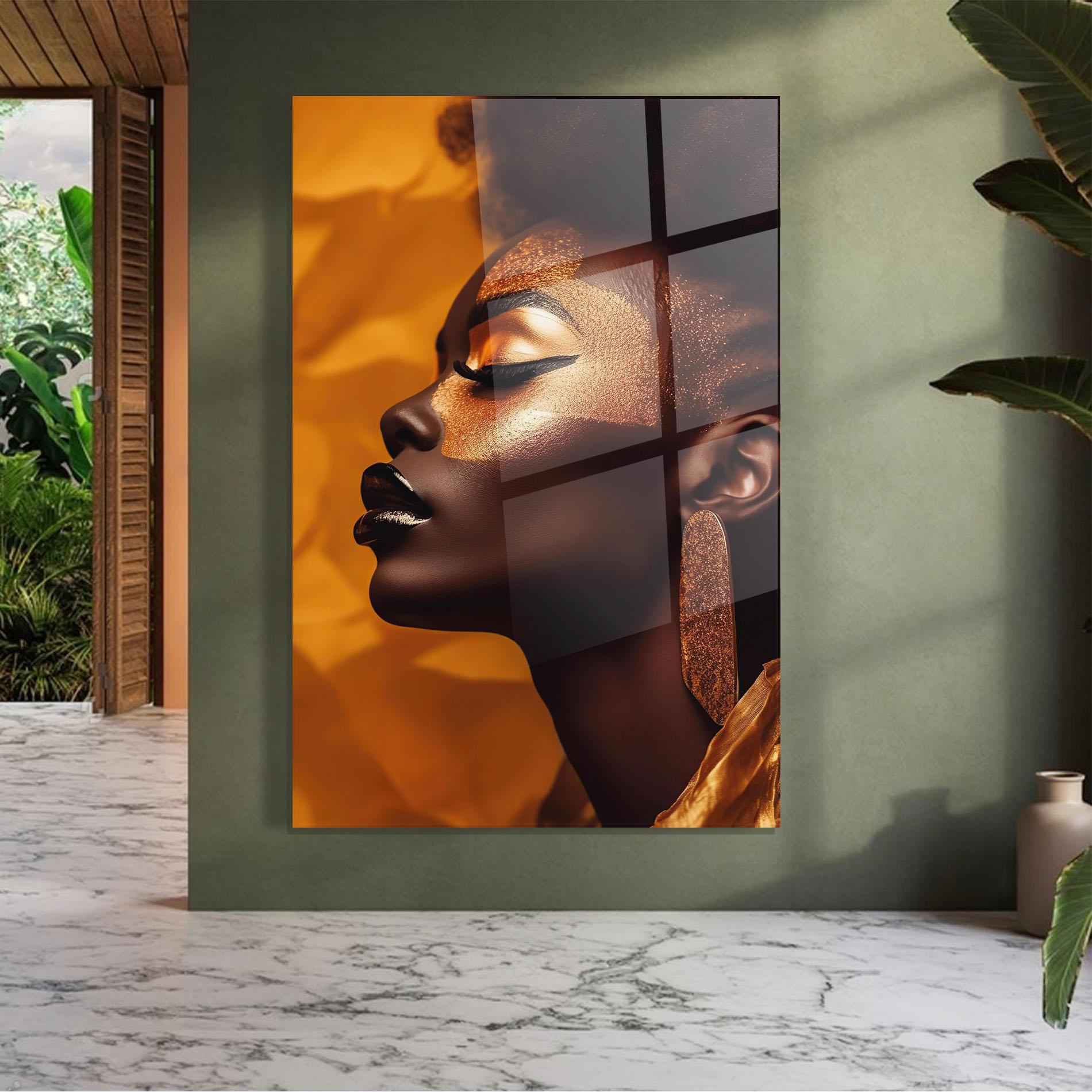 Tablou Sticla Fashion Gold Portrait mockup 7