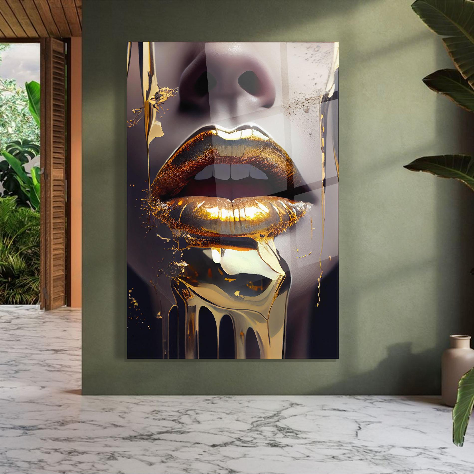 Tablou Sticla Glamorous Gold Lips mockup 7