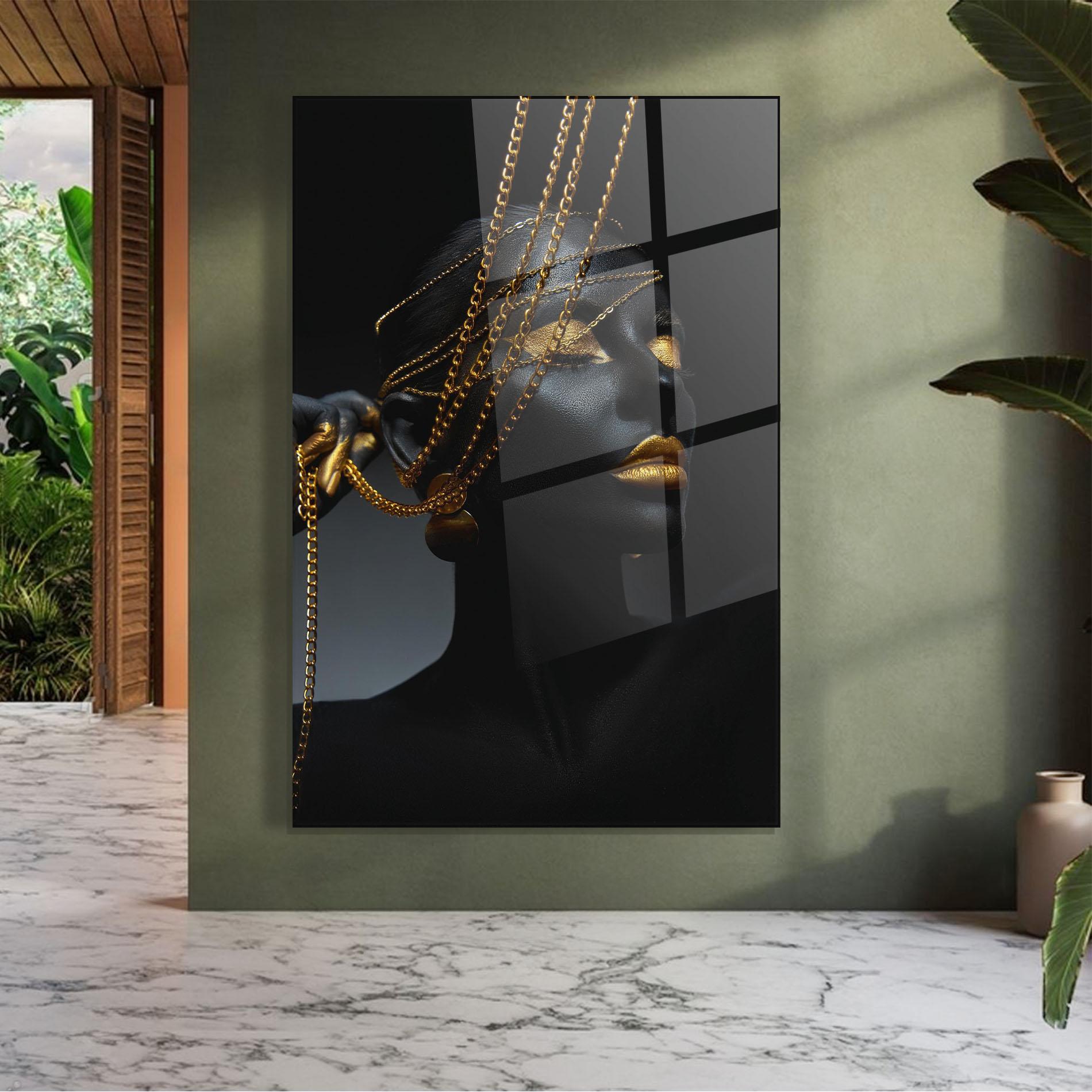 Tablou Sticla Gold Chain Fingertips mockup 7