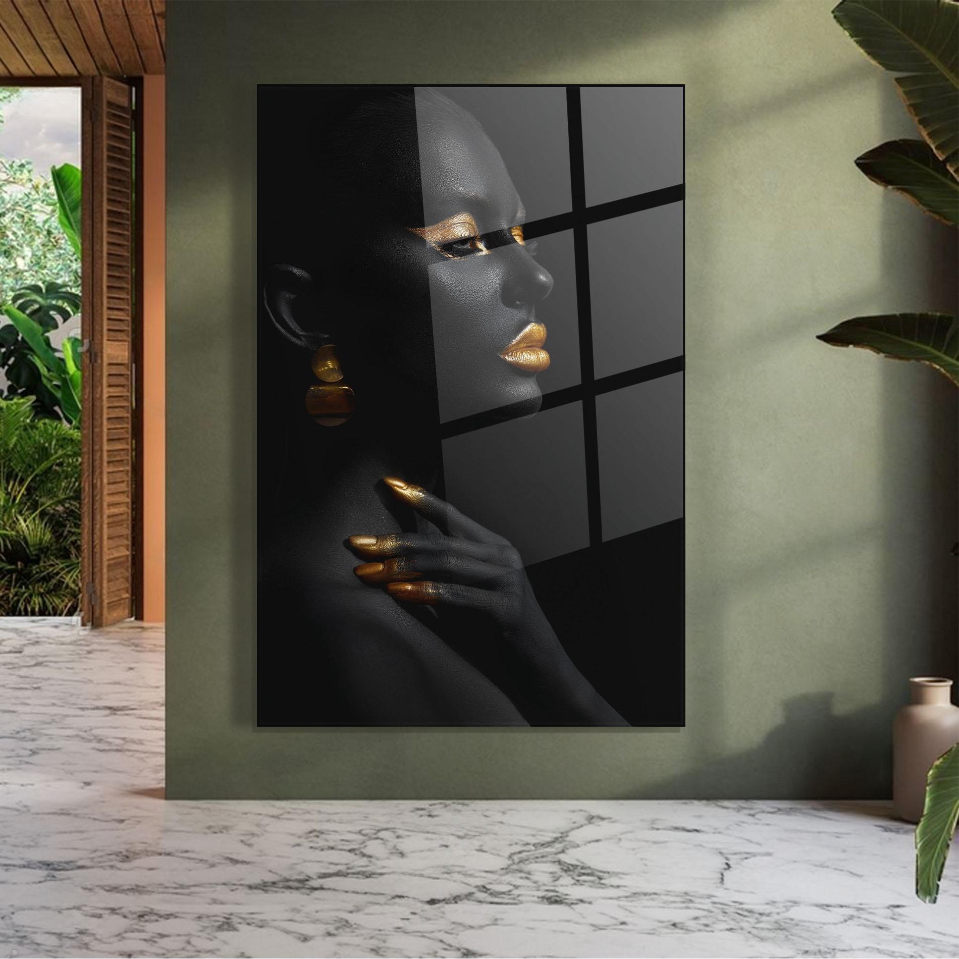 Tablou Sticla Lips Gold Eyelids mockup 7