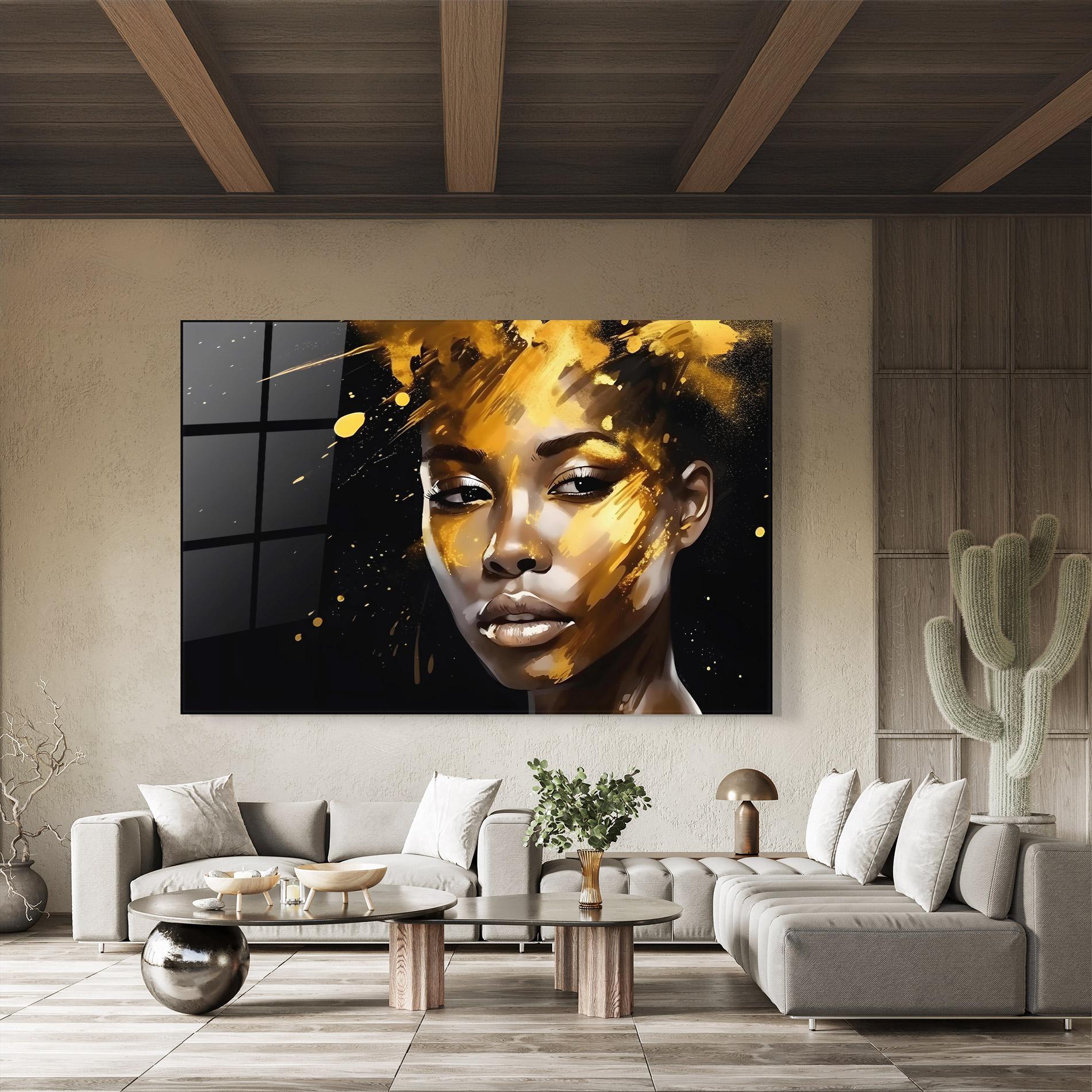 Tablou Sticla African Gold Woman mockup 8