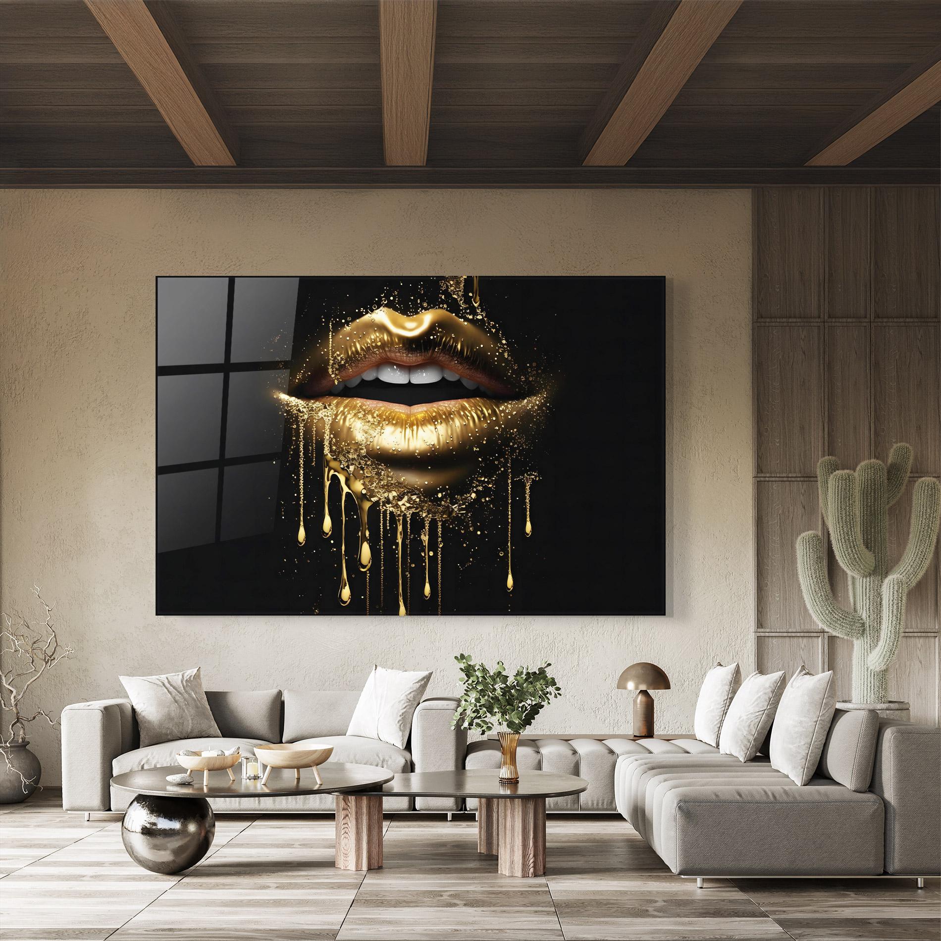 Tablou Sticla Golden Luxury Lips mockup 8