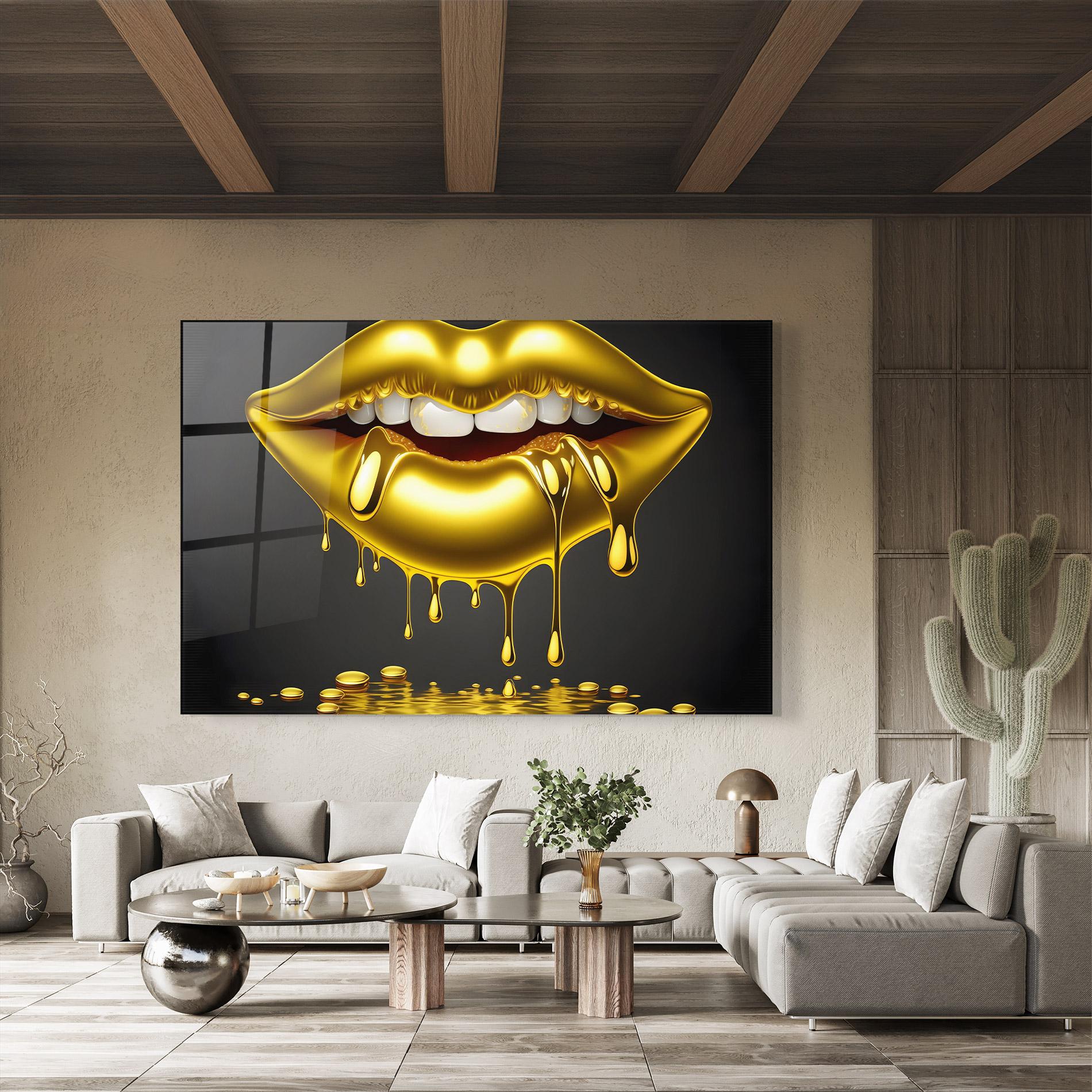 Tablou Sticla Pop Gold Lips mockup 8