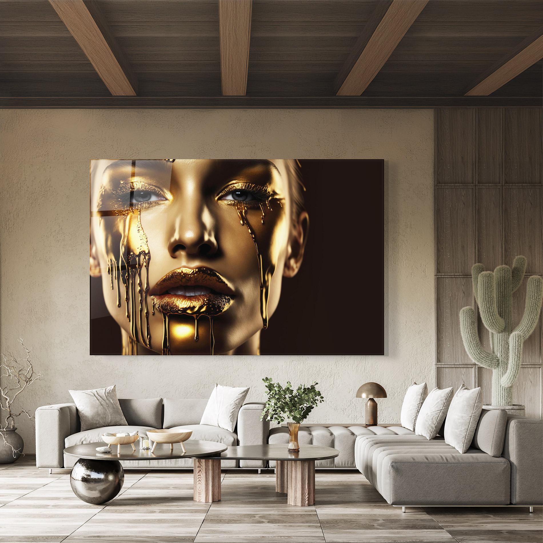 Tablou Sticla Yellow Dripping Gold mockup 8
