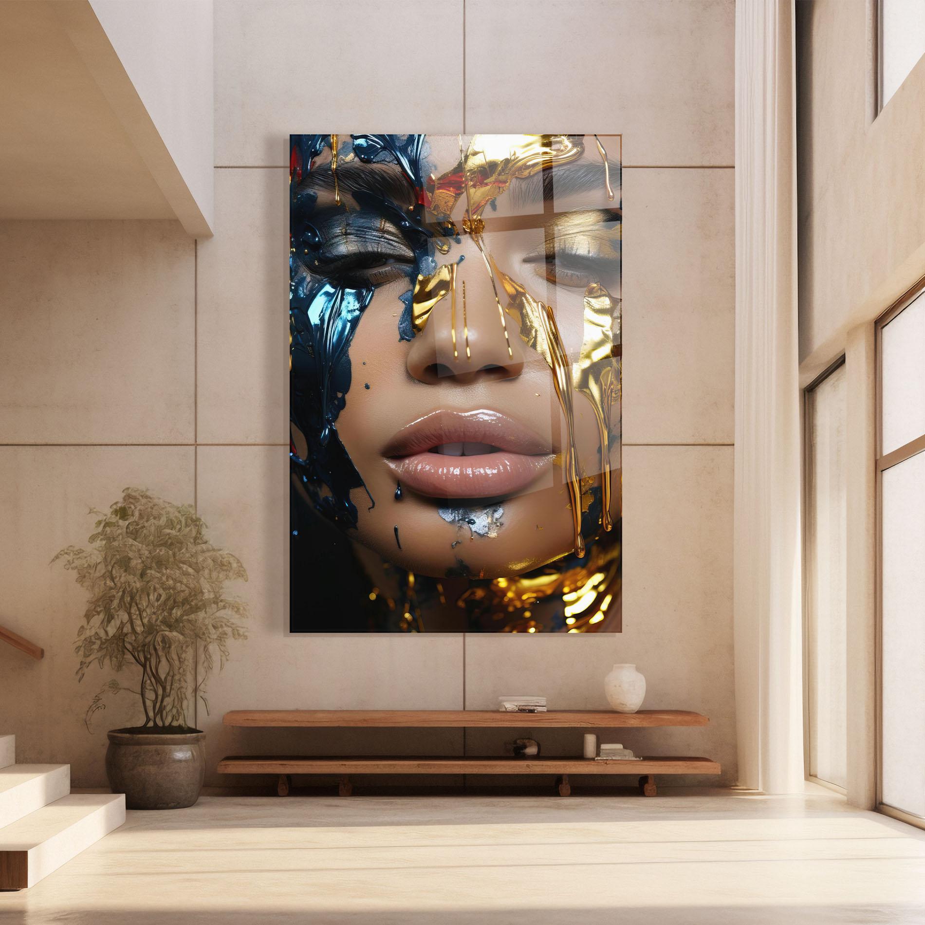 Tablou Sticla Blue Gold Paint Face mockup 8
